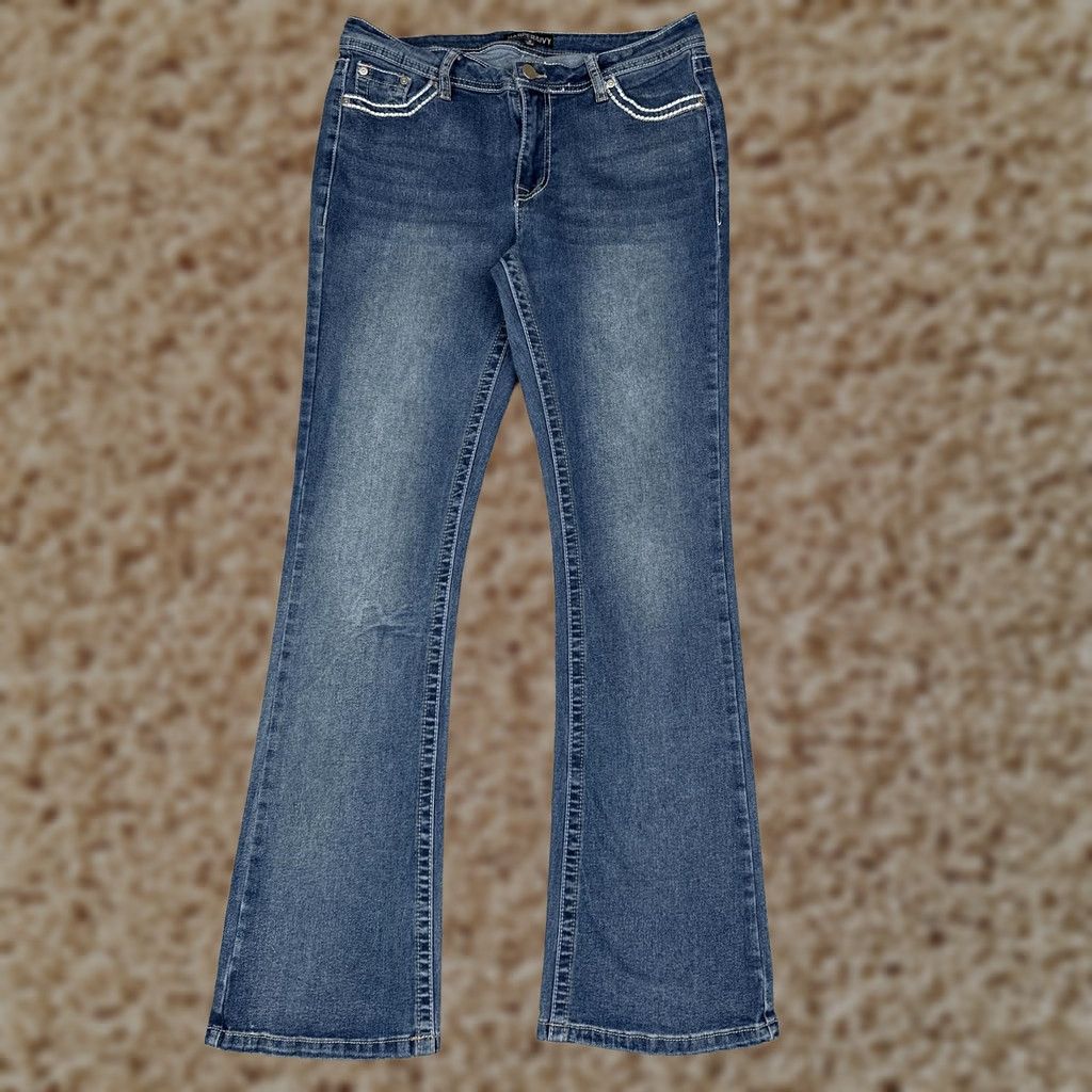 Vintage HARPER&IVY Jeans Bootcut Juniors 9 Blue Wash Mid Rise Stretch Rhinestone 29x31 Womens Pants Size 30" / US 8 / IT 44 - 1 Thumbnail