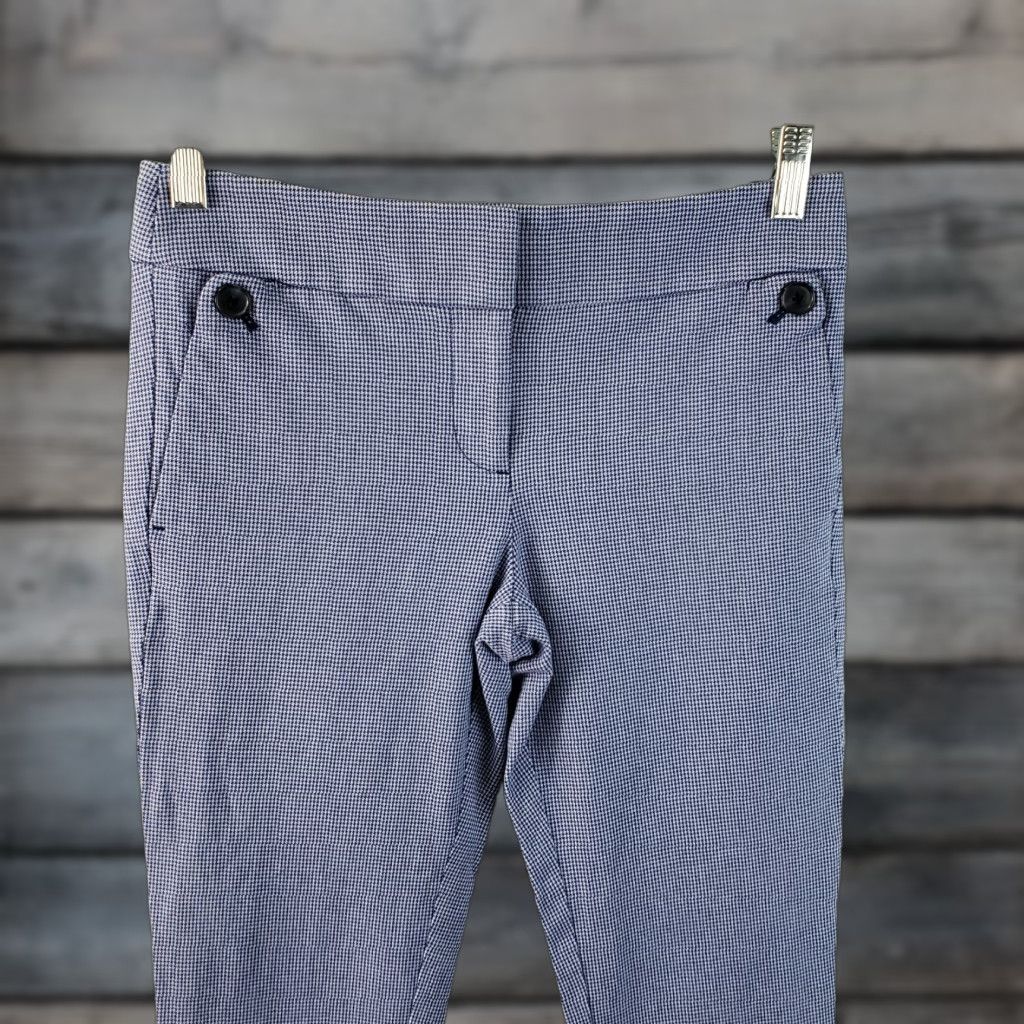 Ann Taylor Ann Taylor LOFT Womens Marisa Cropped Pants Sz 0 Blue Houndstooth Cotton Blend Size 25" / US 0 / IT 36 - 1 Thumbnail