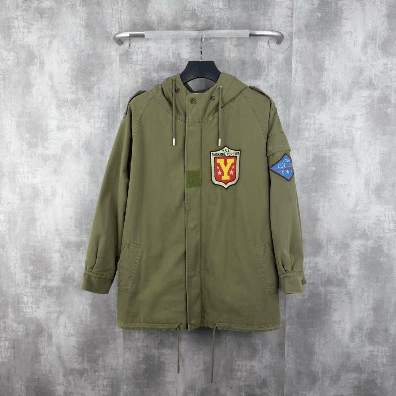Saint Laurent Paris Saint Laurent YSL Military Green Embroidered Badge Coat Size XXS / US 00 / IT 34 - 1 Thumbnail