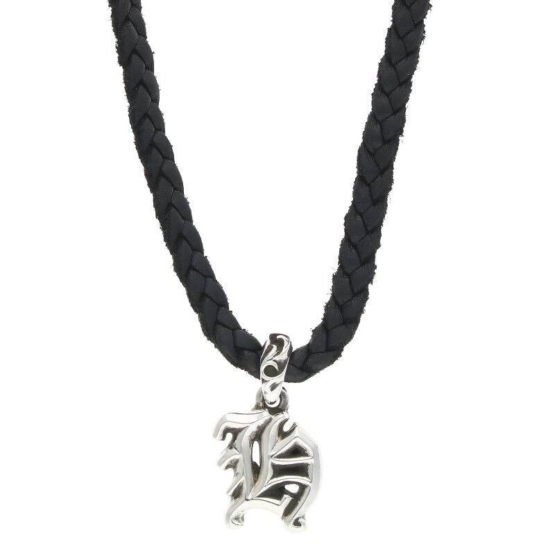 image of Chrome Hearts Letter H Leather Braid Necklace in Silver, Men's