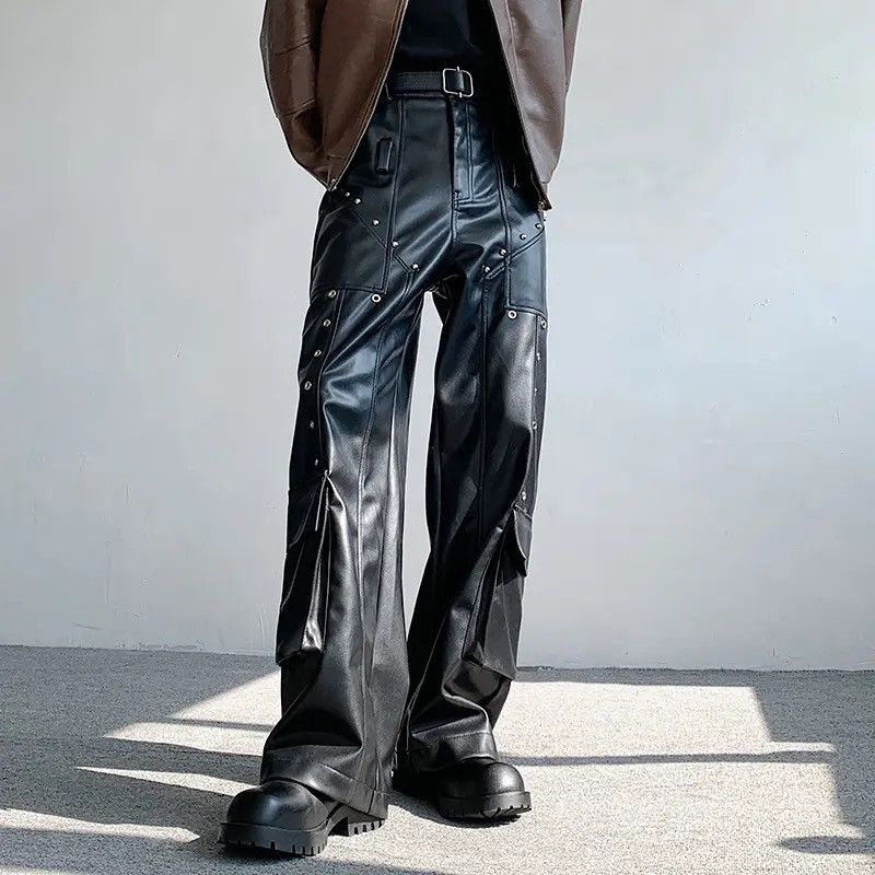 Japanese Brand × Leather × Vintage Leather Trousers Rivet Niche Design PU Casual Pants Size US 33 - 4 Thumbnail