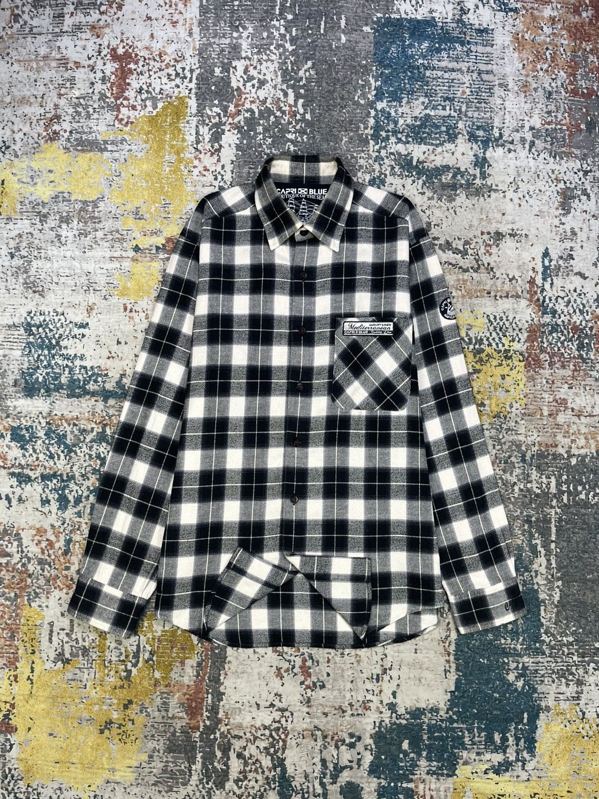 Japanese Brand Capri Blue Luxury Liner Melton Checked Button Down Shirt Size US S / EU 44-46 / 1 - 2 Thumbnail