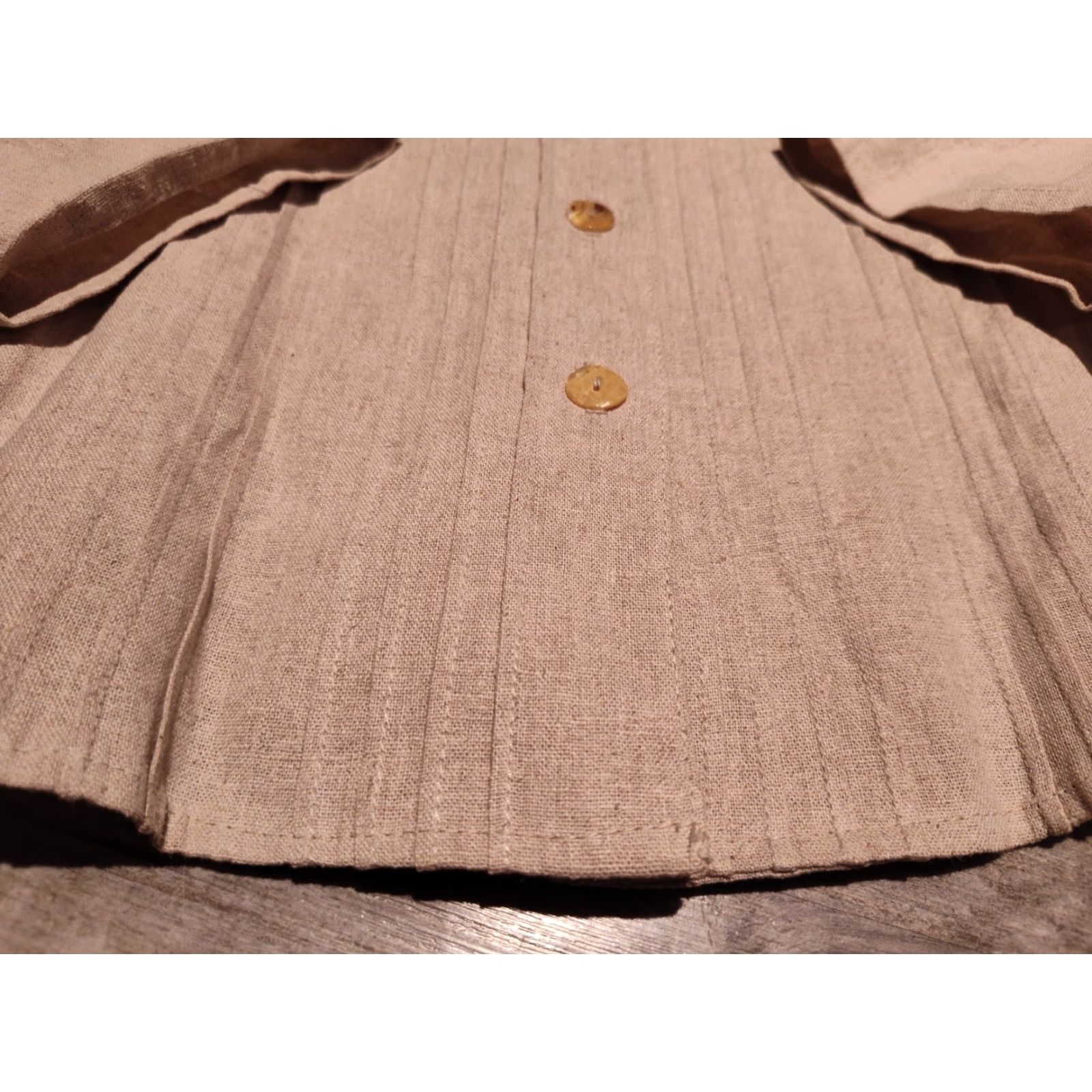 Orvis VINTAGE Orvis Women's Linen Rayon Button-Up Shirt 20 Long Sleeve Beige Pleated Classic 80s 90s Size 3XL / US 20-22 - 3 Thumbnail