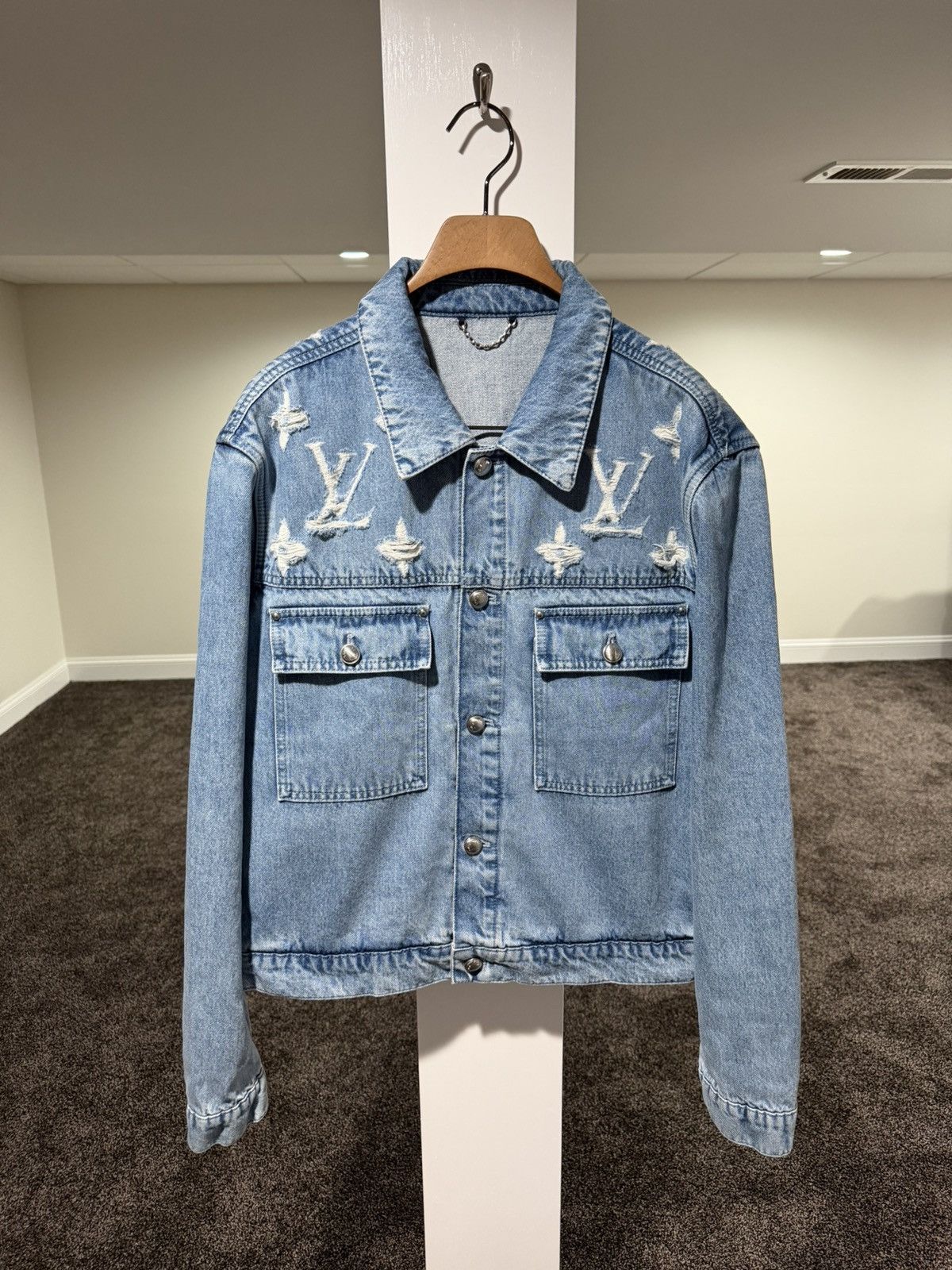 Louis Vuitton Louis Vuitton Frayed Distress Monogram Denim Trucker Jacket Size US XL / EU 56 / 4 - 1 Thumbnail