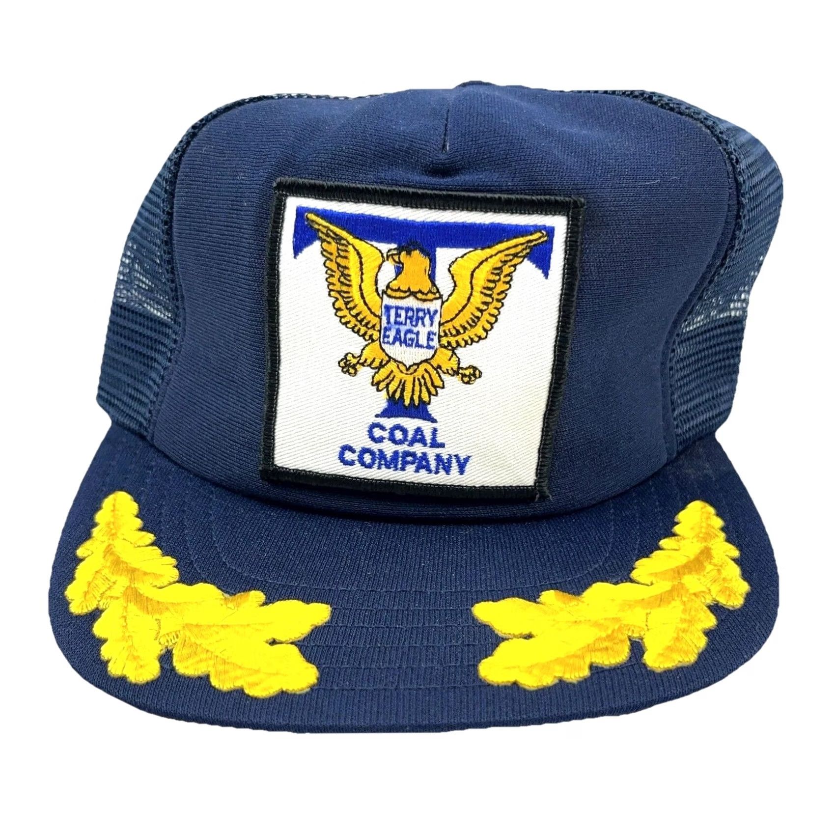 Vintage VINTAGE Terry Eagle Coal Mine Trucker Hat Cap 80s Snap Back Leafs R Blue Adult Mens Size ONE SIZE - 2 Thumbnail