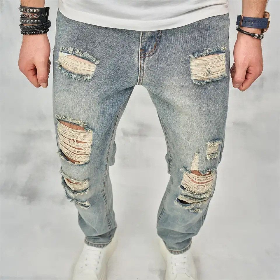 Japanese Brand × Vintage New Streetwear Men Simple Loose Ripped Straight Jeans Size US 32 / EU 48 - 5 Thumbnail