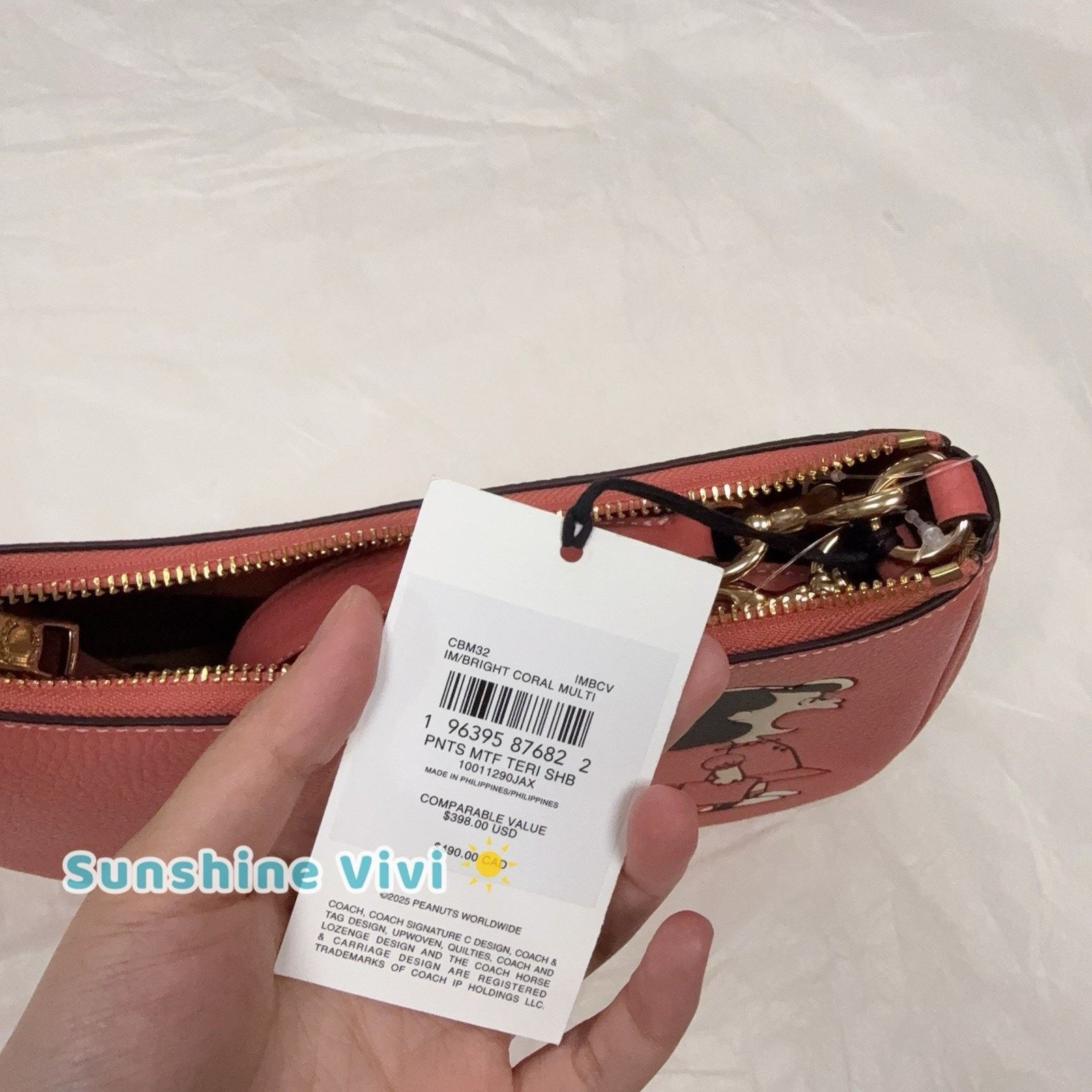 Coach NWT COACH x PEANUTS Teri Shoulder Lucy Bright Coral CBM32 Size ONE SIZE - 5 Thumbnail