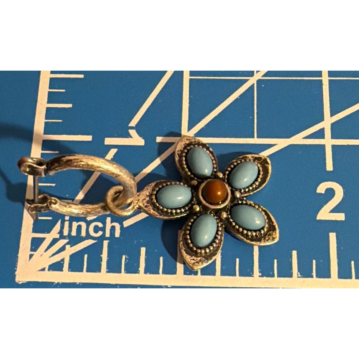 Other Vintage Silver Tone Hoop Dangle Earring Flower Turquoise Bro Size ONE SIZE - 5 Thumbnail