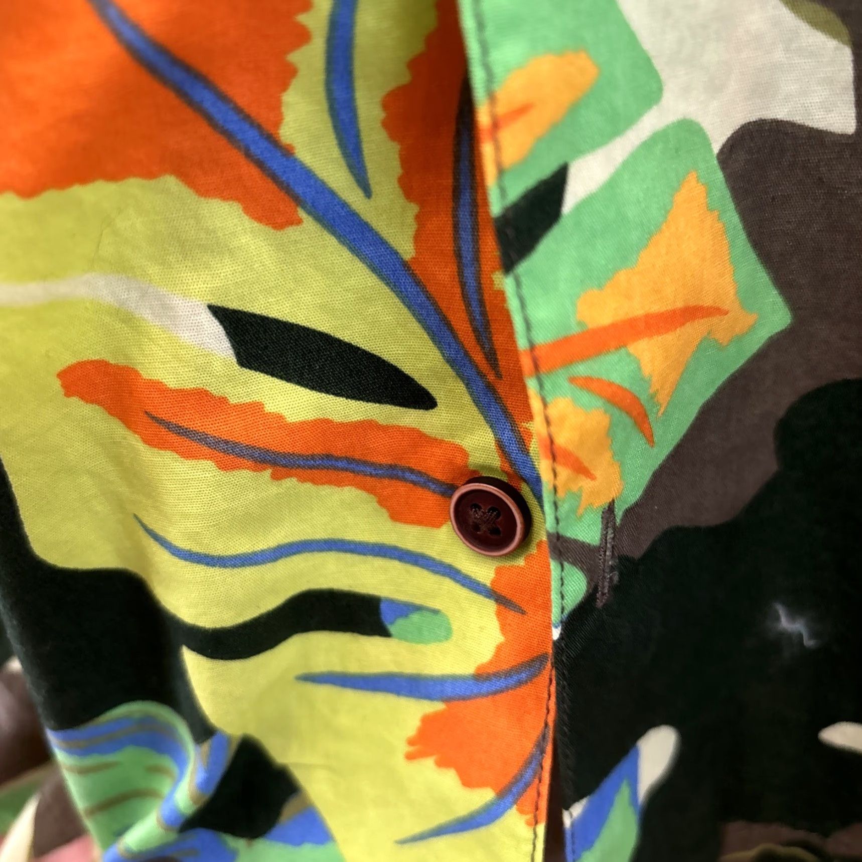 Vintage Sun Stone Men M Button-Down Shirt Green Leafy Camouflage Print NEW Cotton Short Sleeve Size US M / EU 48-50 / 2 - 6 Thumbnail