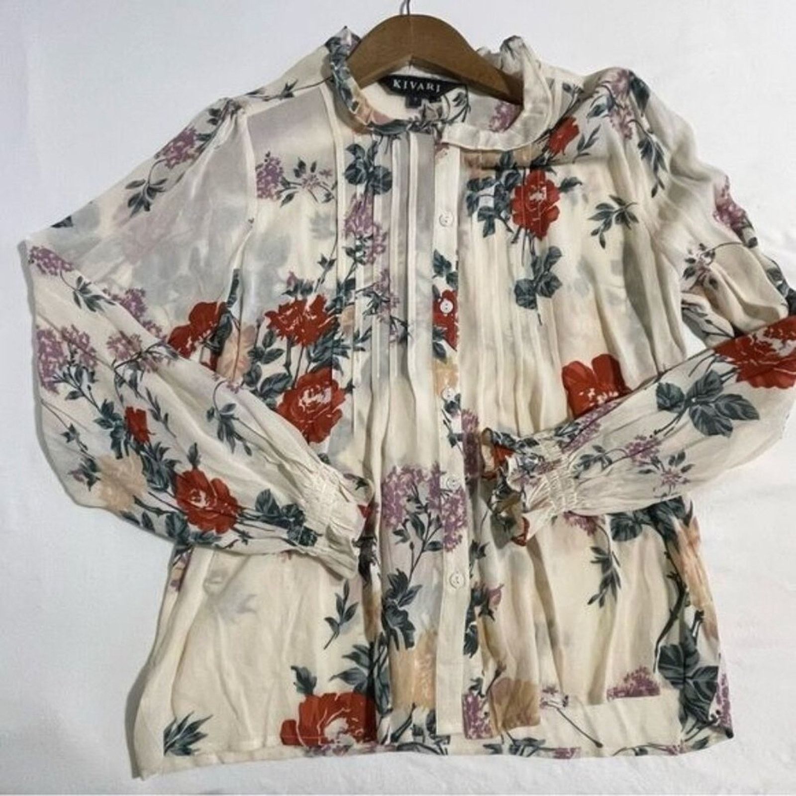 Other Kivari Womens ChiffonRuffle Pleated Floral Blouse Small Size S / US 4 / IT 40 - 6 Thumbnail