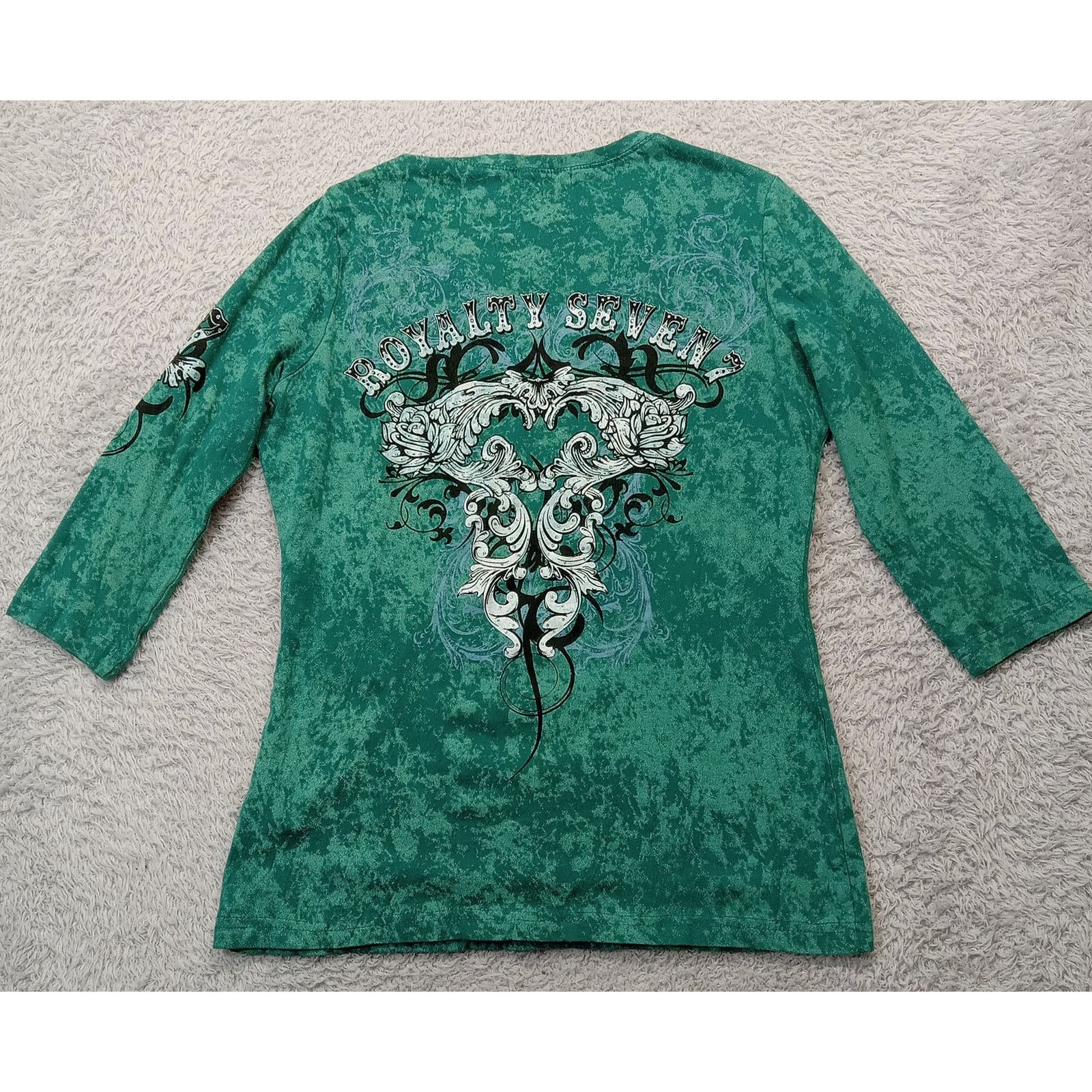 Seven 7 Seven 7 Top S Women's Graphic 3/4 Sleeve Green Pullover Size S / US 4 / IT 40 - 2 Thumbnail