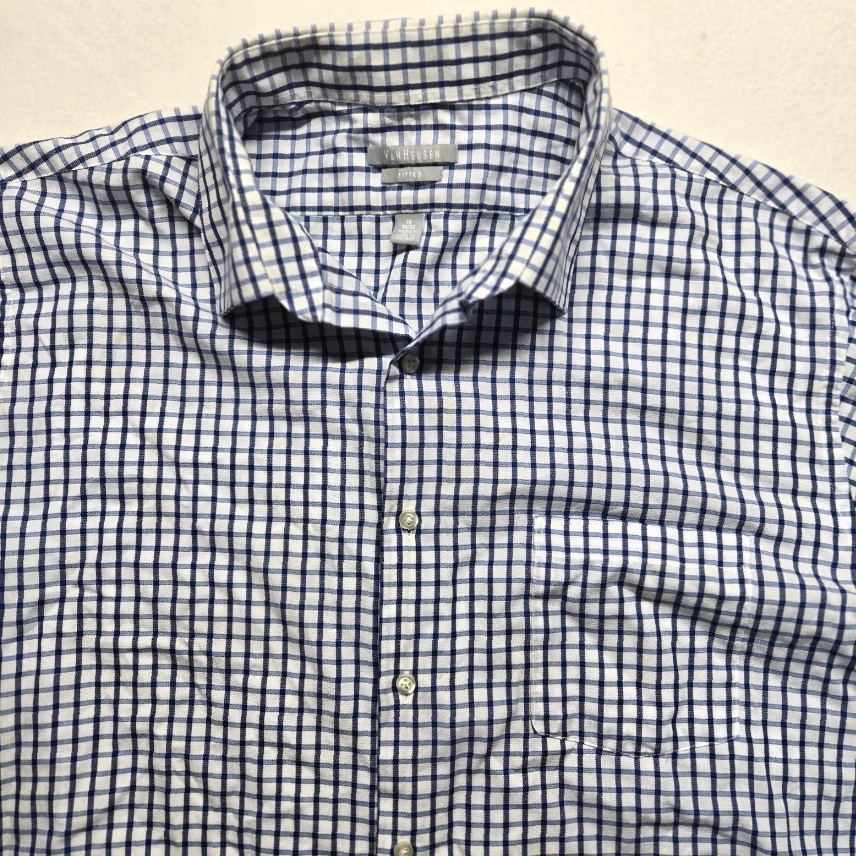 Van Heusen Van Heusen Shirt Button-Up Long Sleeve White Blue Checkered 18 Mens Store Brand 18 Size US XXL / EU 58 / 5 - 2 Thumbnail