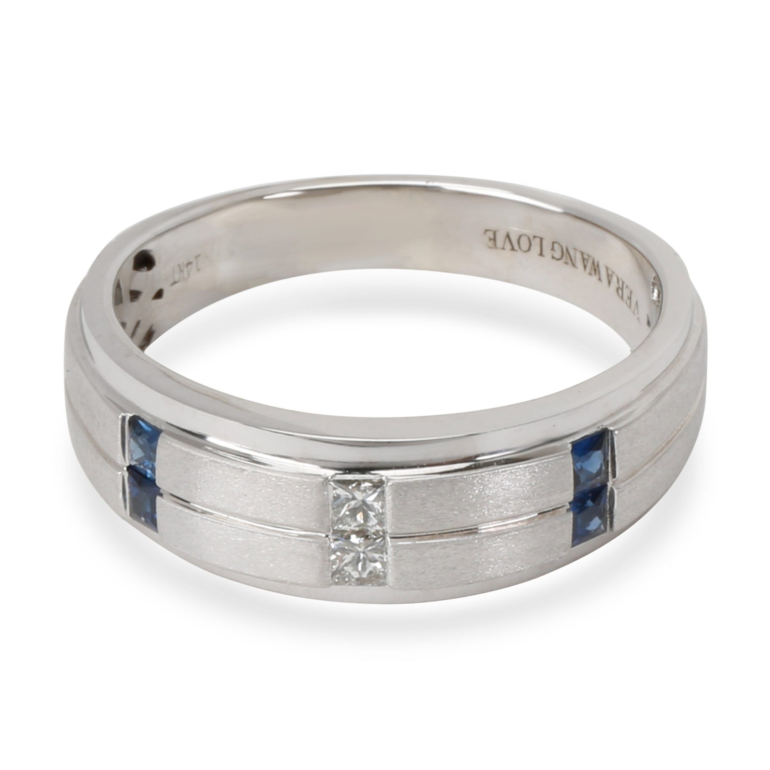 image of Vera Wang Love Collection Diamond & Sapphire Men's Wedding Band In 14Kt Gold