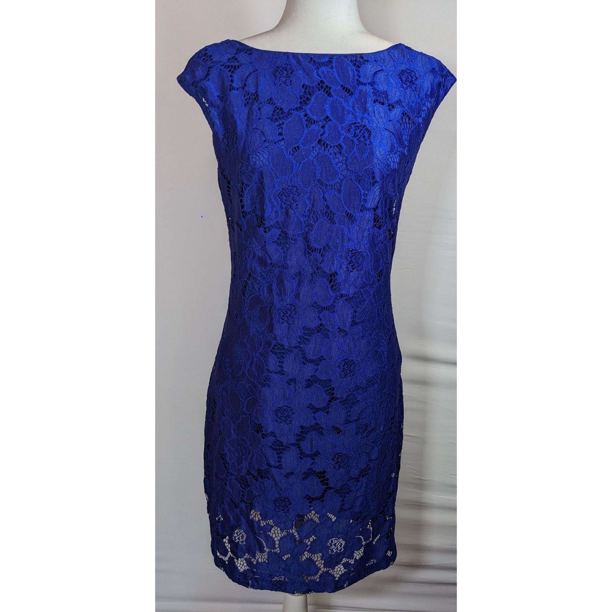 Chaps Chaps Preppy Blue Floral Lace Knee Length Dress Size M / US 6-8 / IT 42-44 - 5 Thumbnail