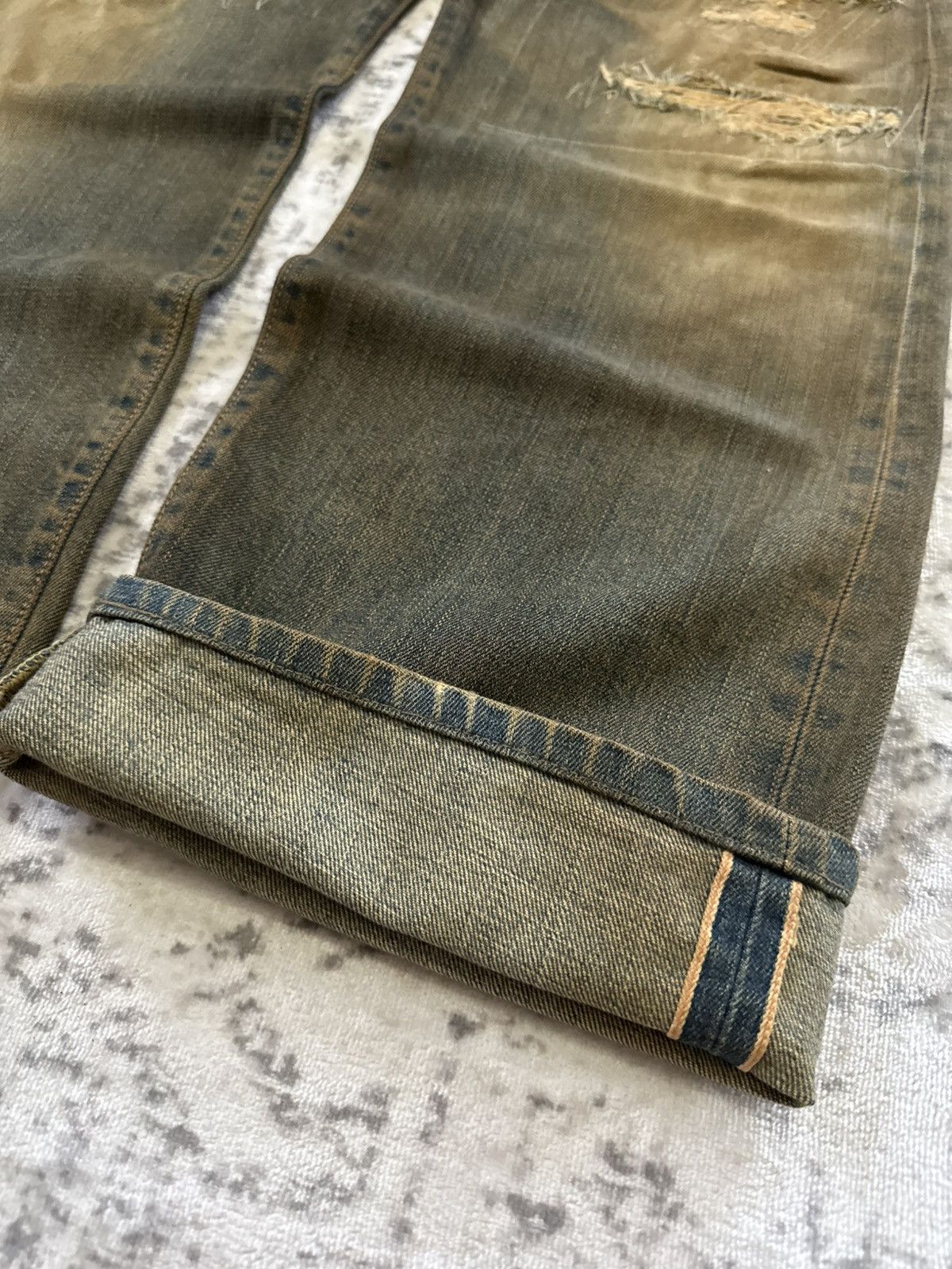 Edwin Vintage Edwin 505 Mud Wash Distressed Repaired Loose Jeans Size US 32 / EU 48 - 2 Thumbnail