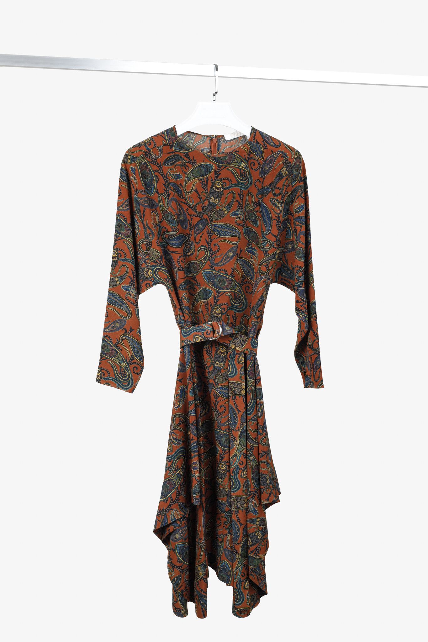 Chloe Chloe Brown & Blue Paisley Silk De Chine Midi Dress Size M / US 6-8 / IT 42-44 - 1 Thumbnail