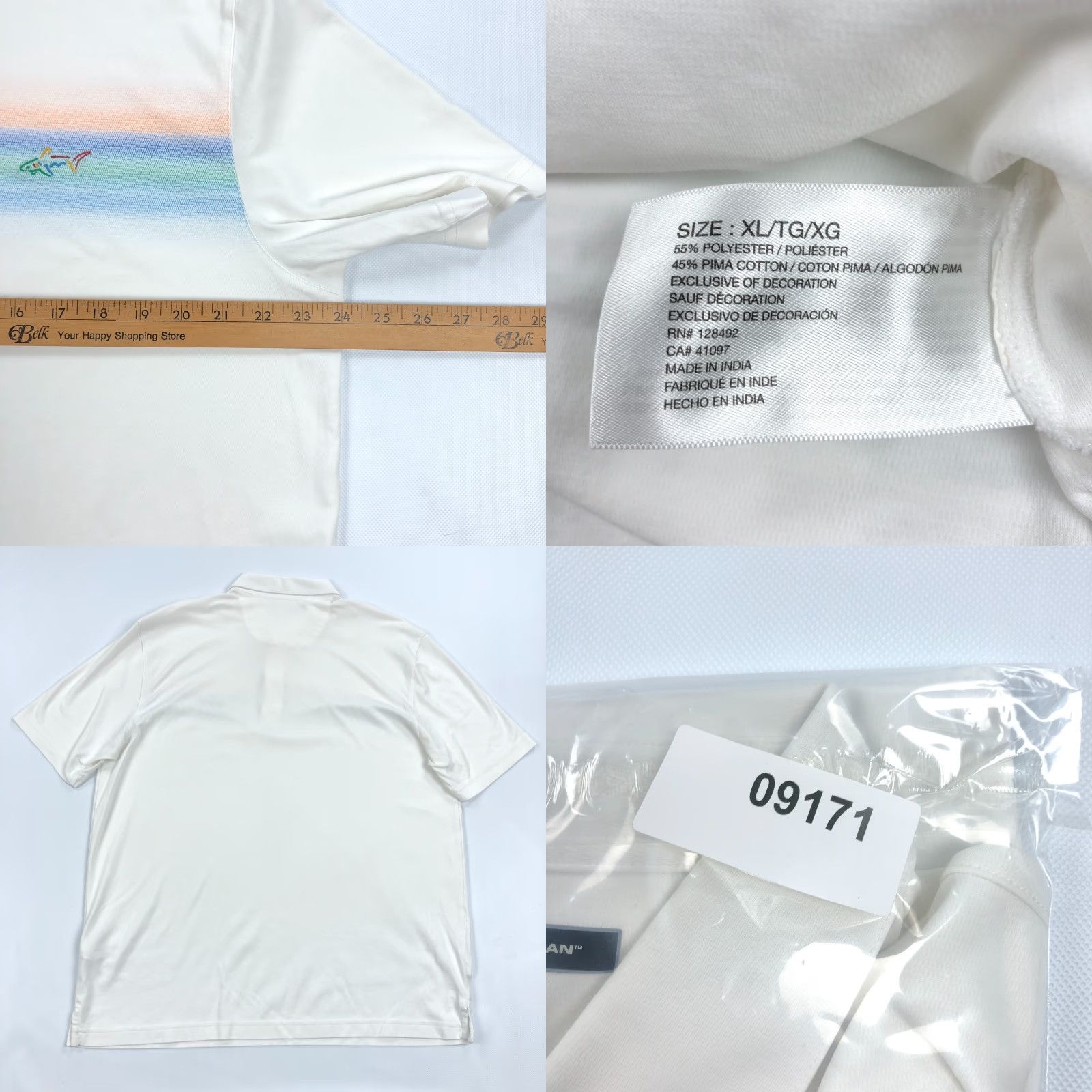 Vintage Greg Norman Polo Shirt Men XL Golf Performance Play Dry Shark Stripe White Size US XL / EU 56 / 4 - 8 Thumbnail