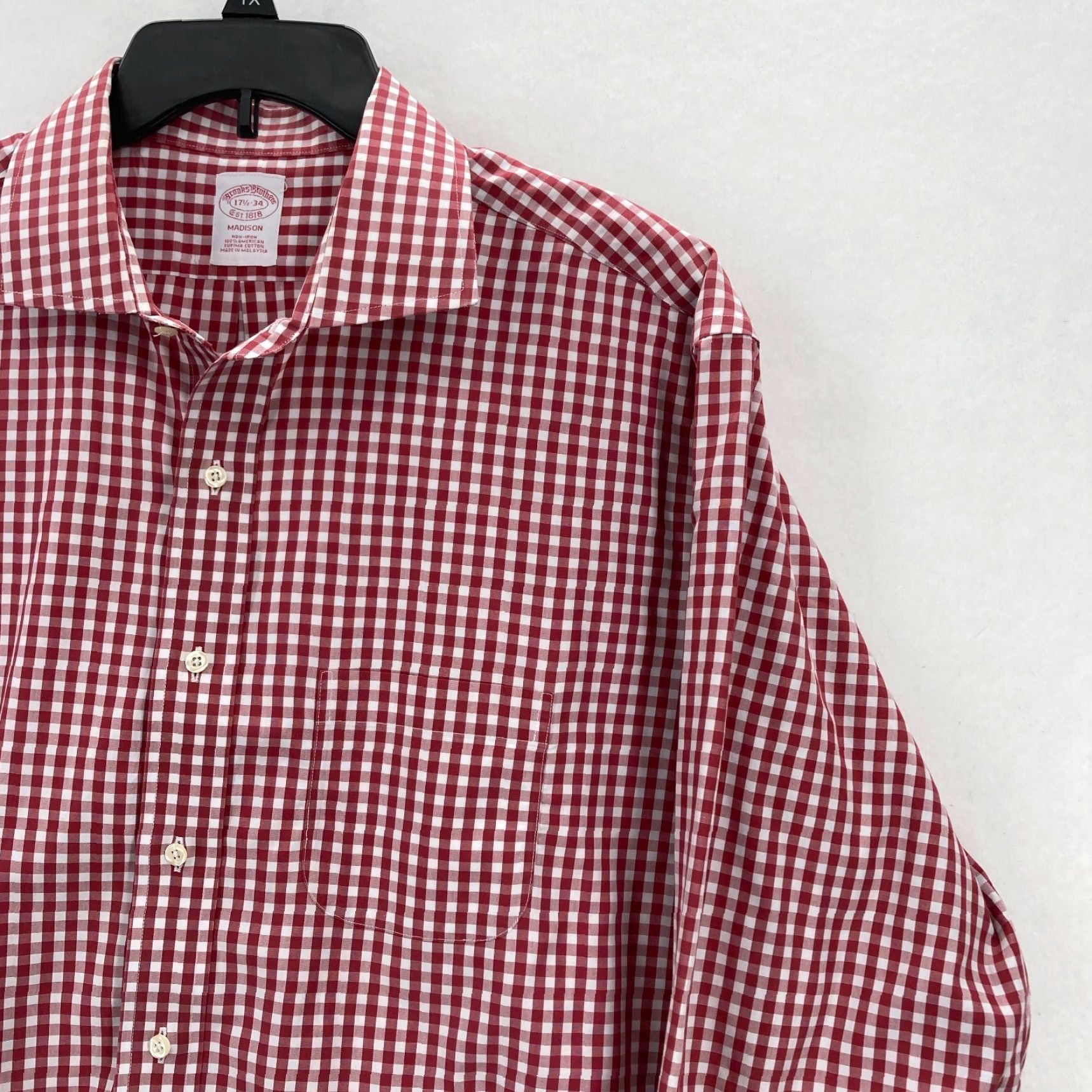 Brooks Brothers Brooks Brothers 1818 Madison Button Up Shirt Mens 17.5-34 Red Check Plaid Supima Size US XXL / EU 58 / 5 - 2 Thumbnail