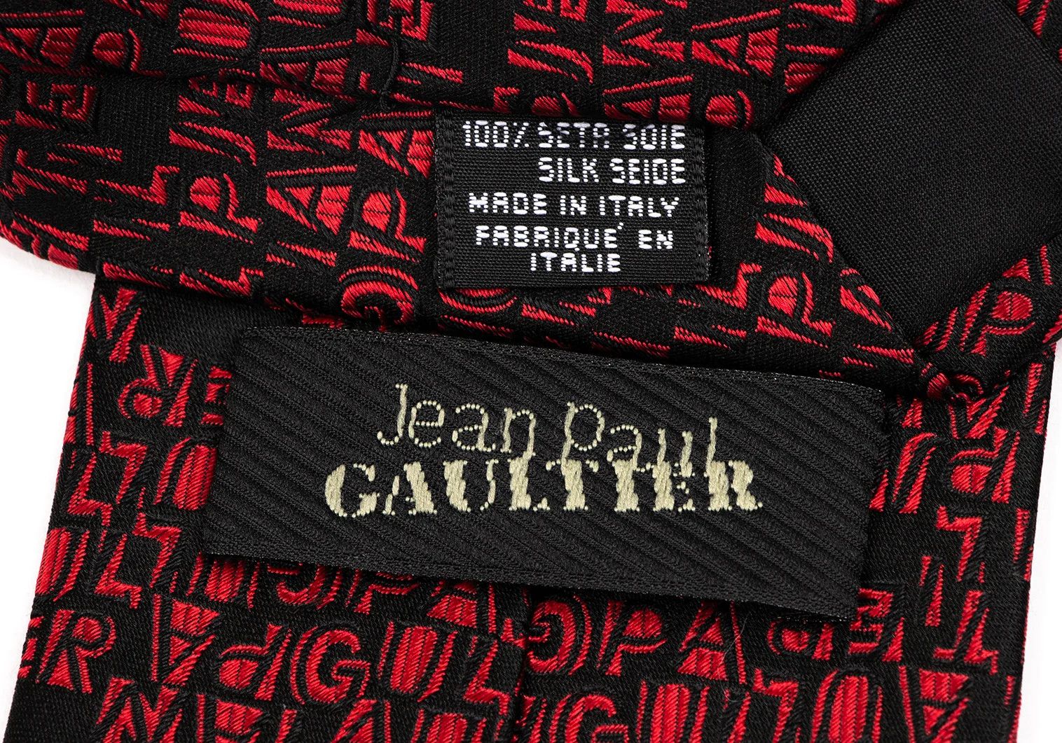 Jean Paul Gaultier Jacquard Logo Tie in Red and Black Size ONE SIZE - 6 Thumbnail