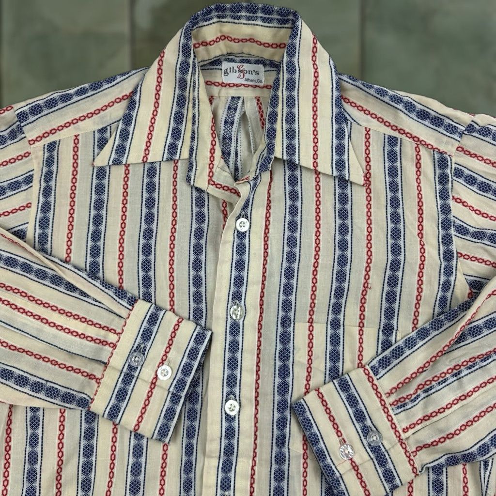 Vintage VINTAGE Gibson Button-Up Shirt Adult Large Ivory Striped 1960s 70s Mens Size US L / EU 52-54 / 3 - 1 Thumbnail