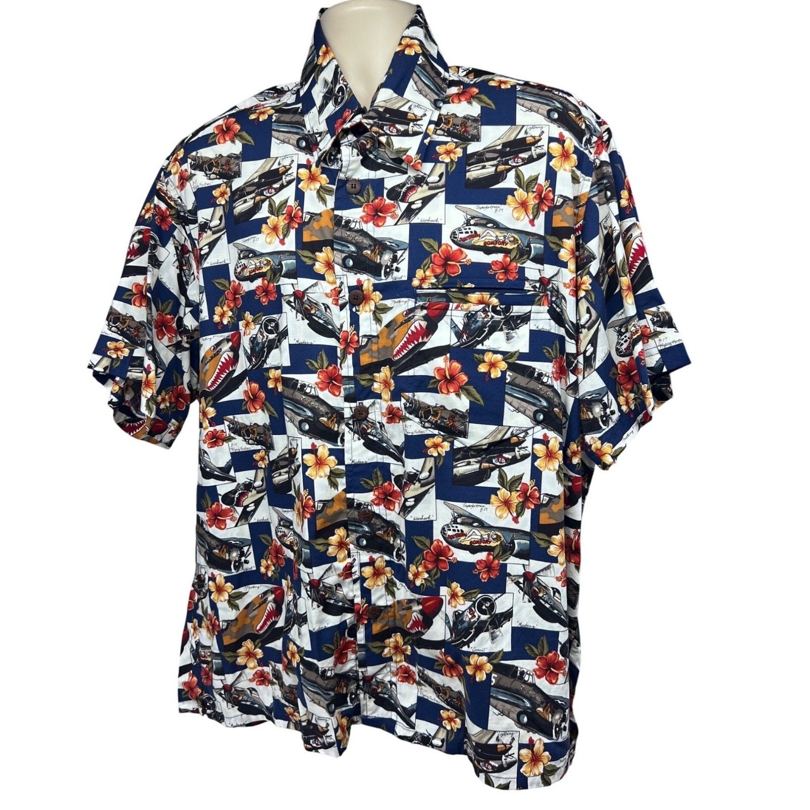 Vintage Cruizin Wear Military War Planes Button Shirt XL Pocket USA Size US XL / EU 56 / 4 - 1 Thumbnail