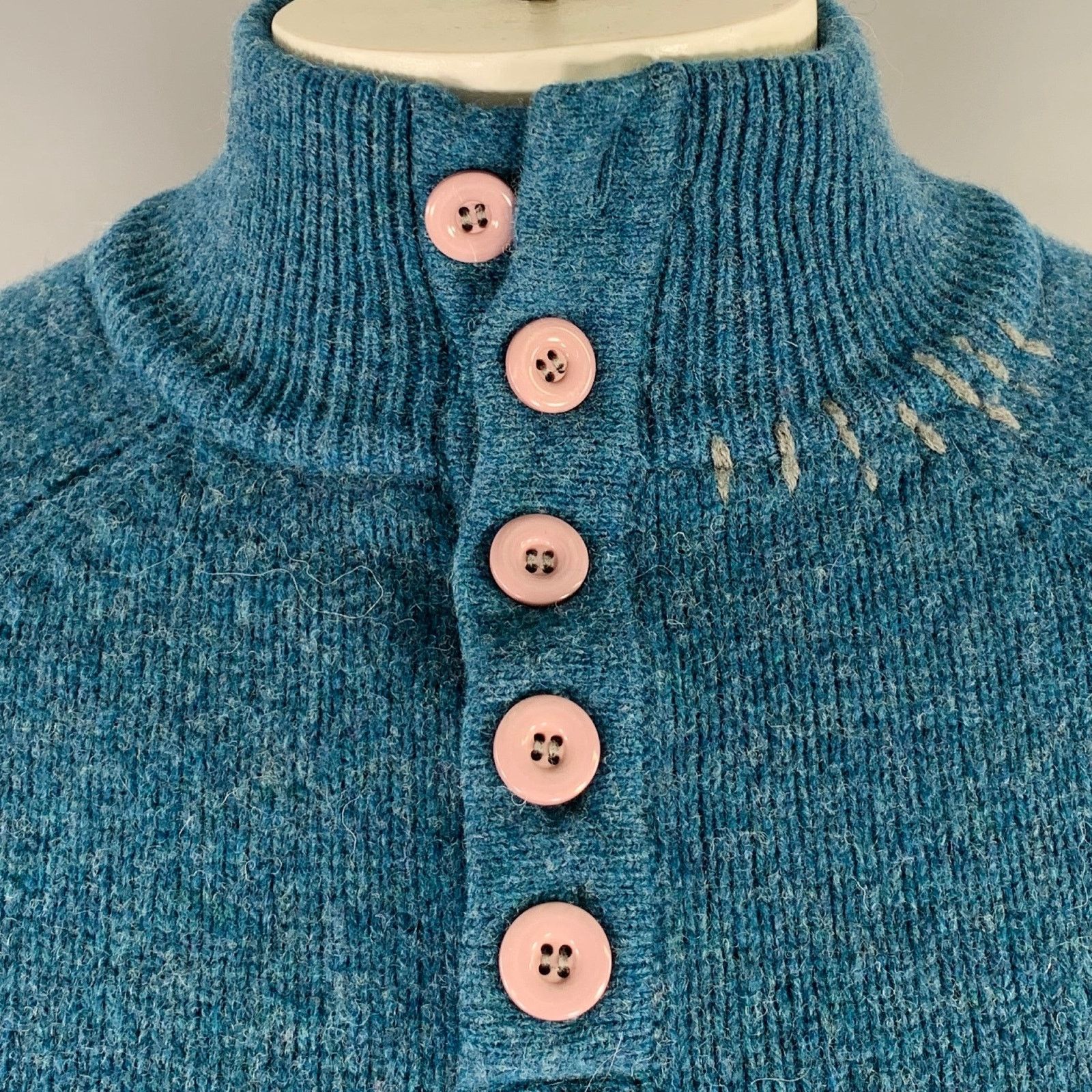 Brooklyn Industries L Blue Grey Knit Lambswool Half Placket Sweater Size US L / EU 52-54 / 3 - 2 Thumbnail