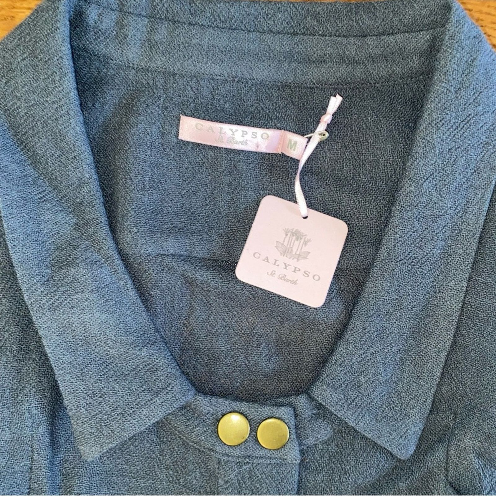 Calypso St Barth New Calypso St Barth $350 Gray Linen Snap Front Dress MED Size M / US 6-8 / IT 42-44 - 3 Thumbnail