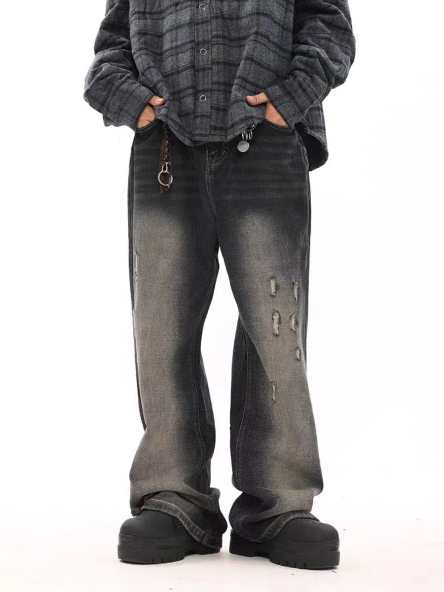 High street washed distressed micro-flared jeans