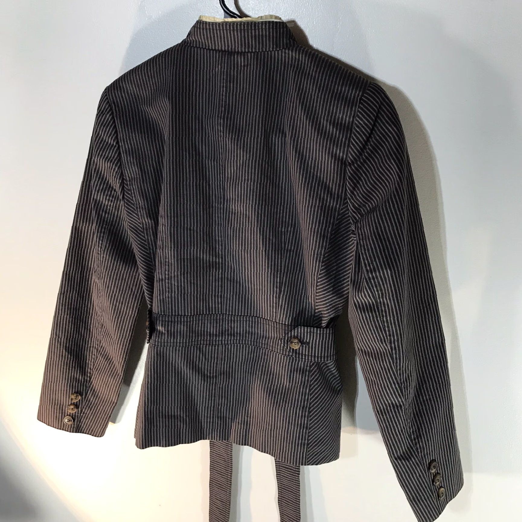 Vintage Apostrophe Women's Blue/Gray Striped Cotton Denim Jacket Mid-Length Belted Long Sleeve Size 6 Size M / US 6-8 / IT 42-44 - 4 Thumbnail
