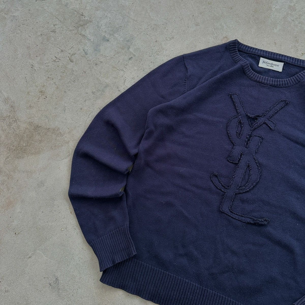 Yves Saint Laurent Vintage Yves Saint Laurent Sweater Embroidered Logo Blue M Size M / US 6-8 / IT 42-44 - 3 Thumbnail