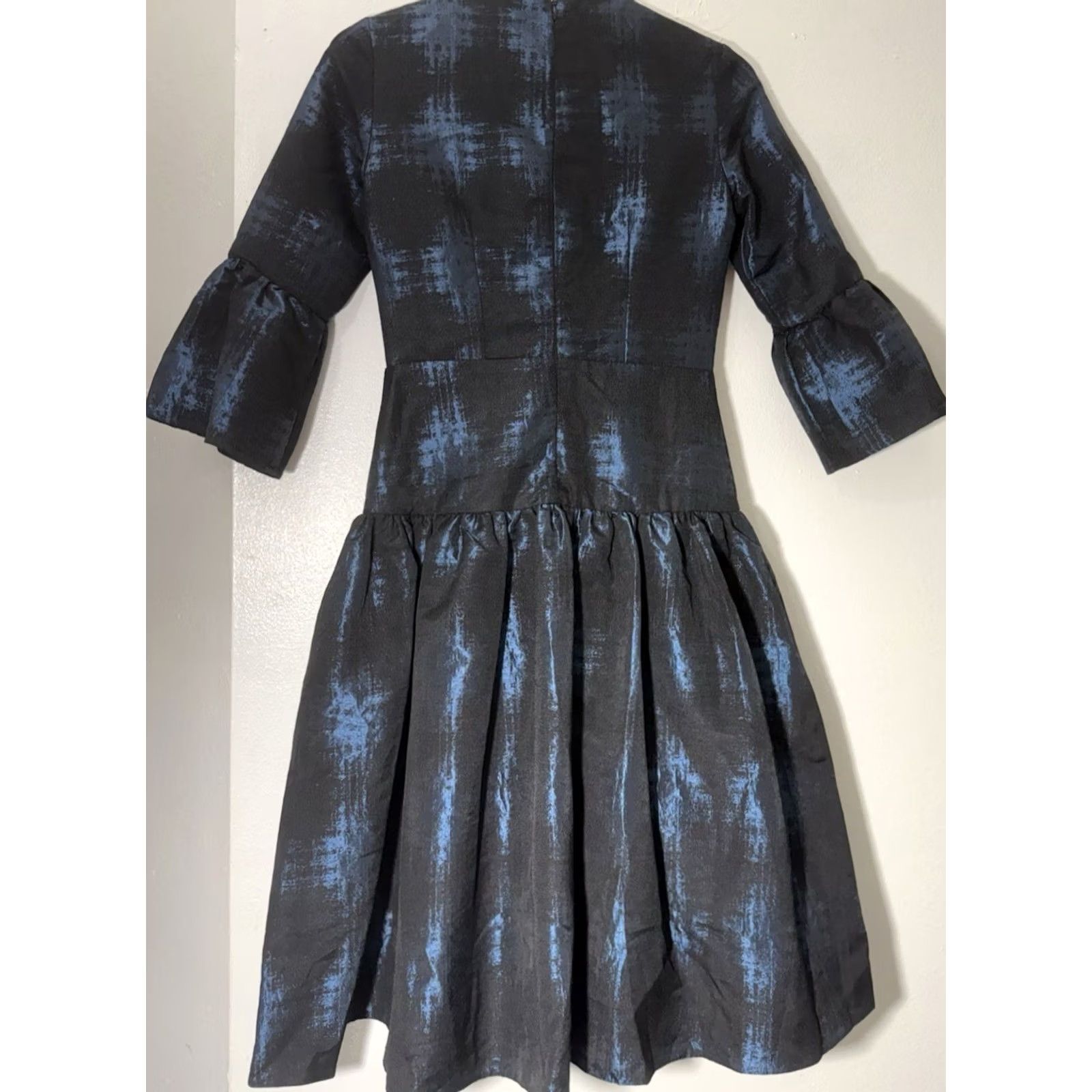Bell VINTAGE Honey P. Dress Bell Sleeve 3/4 Sleeve Black Blue Metallic Sheen Knee Length Womens Fit & Flare Formal Party/Cocktail 0 Size XS / US 0-2 / IT 36-38 - 2 Thumbnail