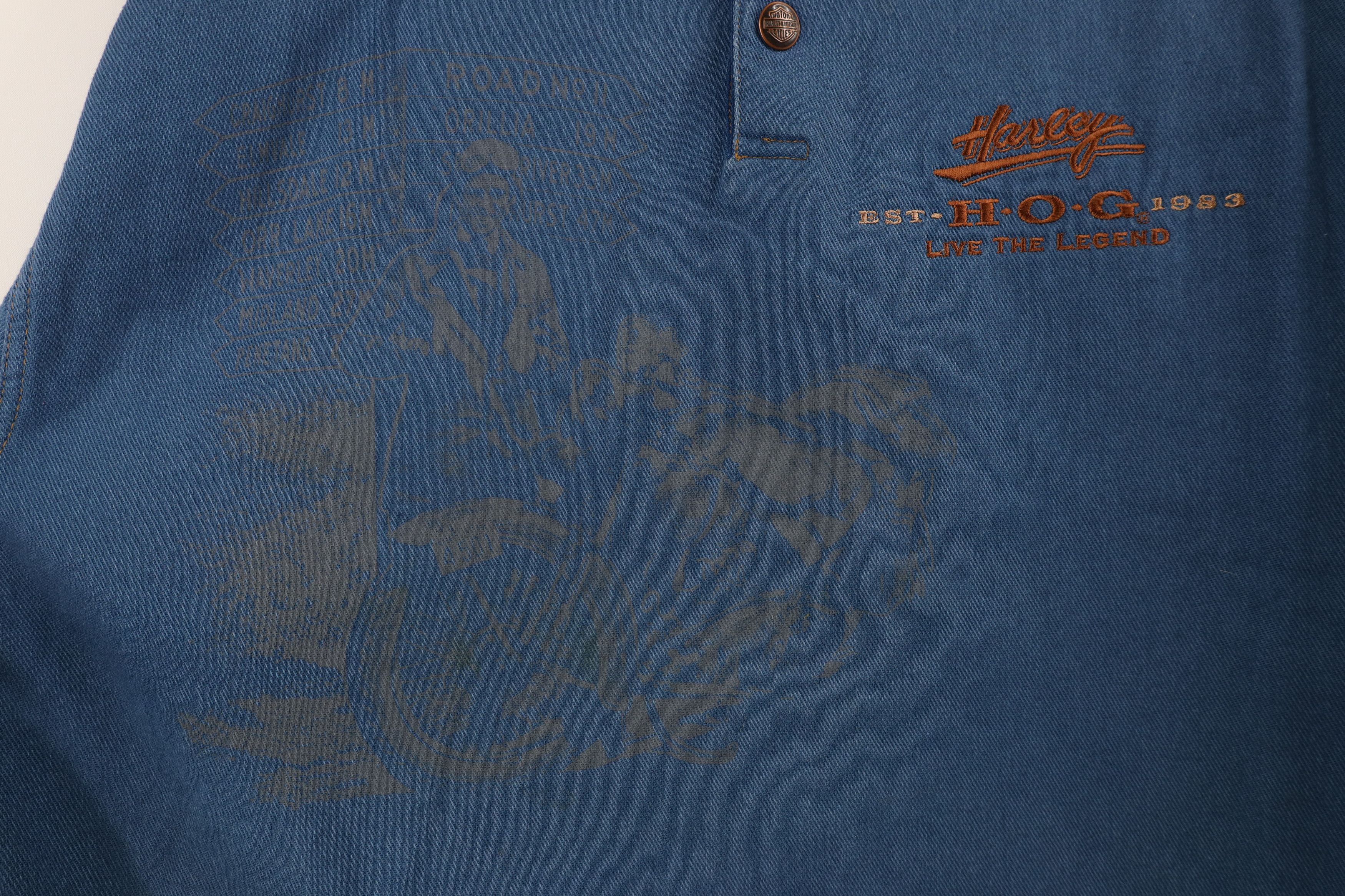 Harley Davidson × Vintage Vintage 90s Harley Davidson Denim Henley Sweatshirt USA Size US L / EU 52-54 / 3 - 5 Thumbnail