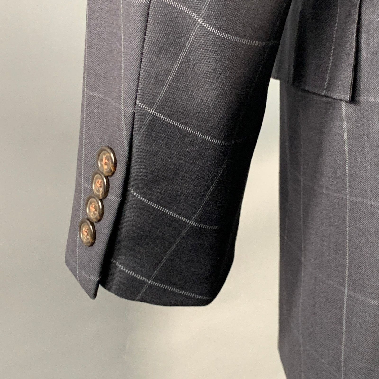 Polo Ralph Lauren Size 40 Regular Navy Grey Checkered Virgin Wool 3 Piece Suit Size 40R - 8 Thumbnail