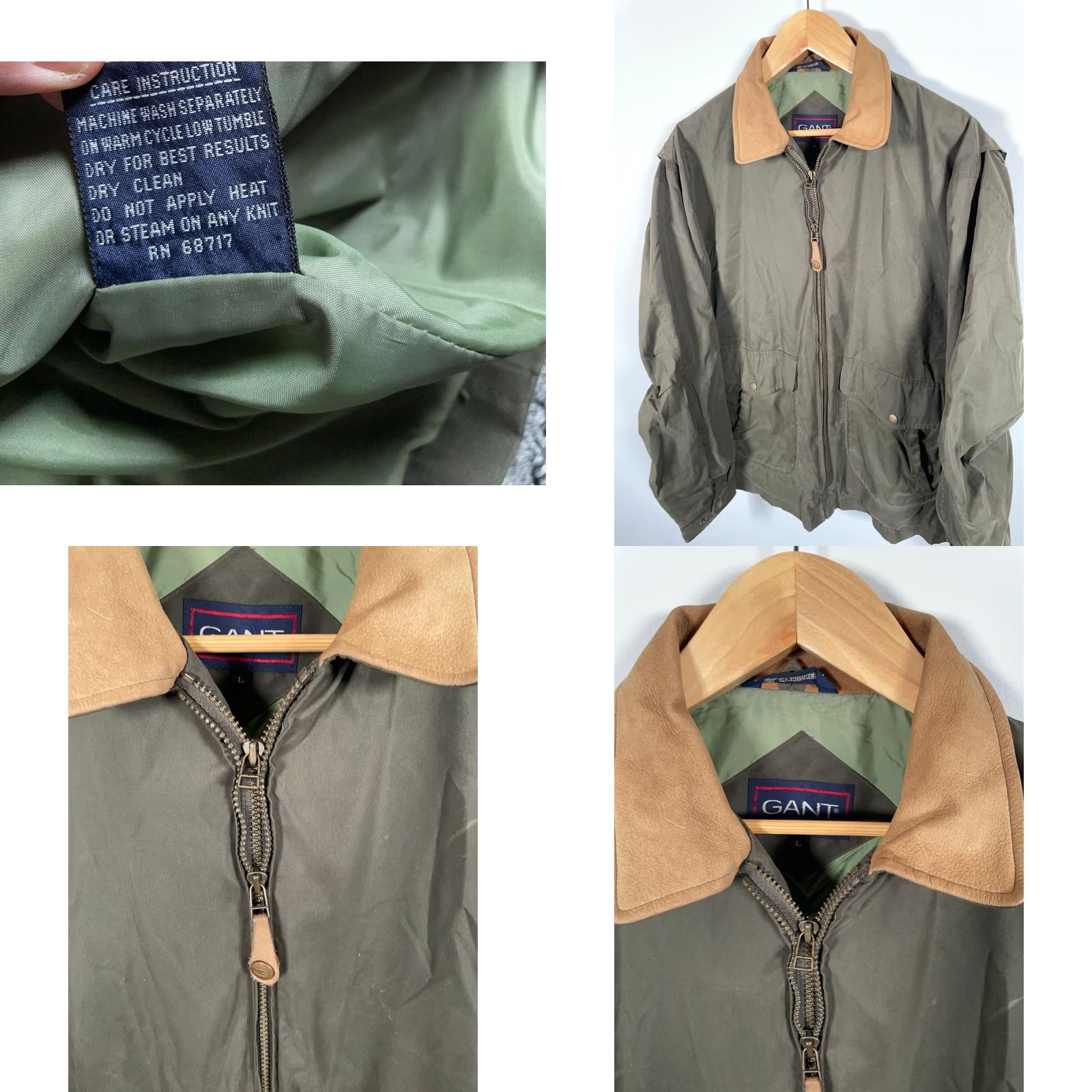 Gant GANT Jacket Men's Large Green Brown Leather Collar Internal Vest Zip Up VTG Jacket Size US L / EU 52-54 / 3 - 9 Thumbnail
