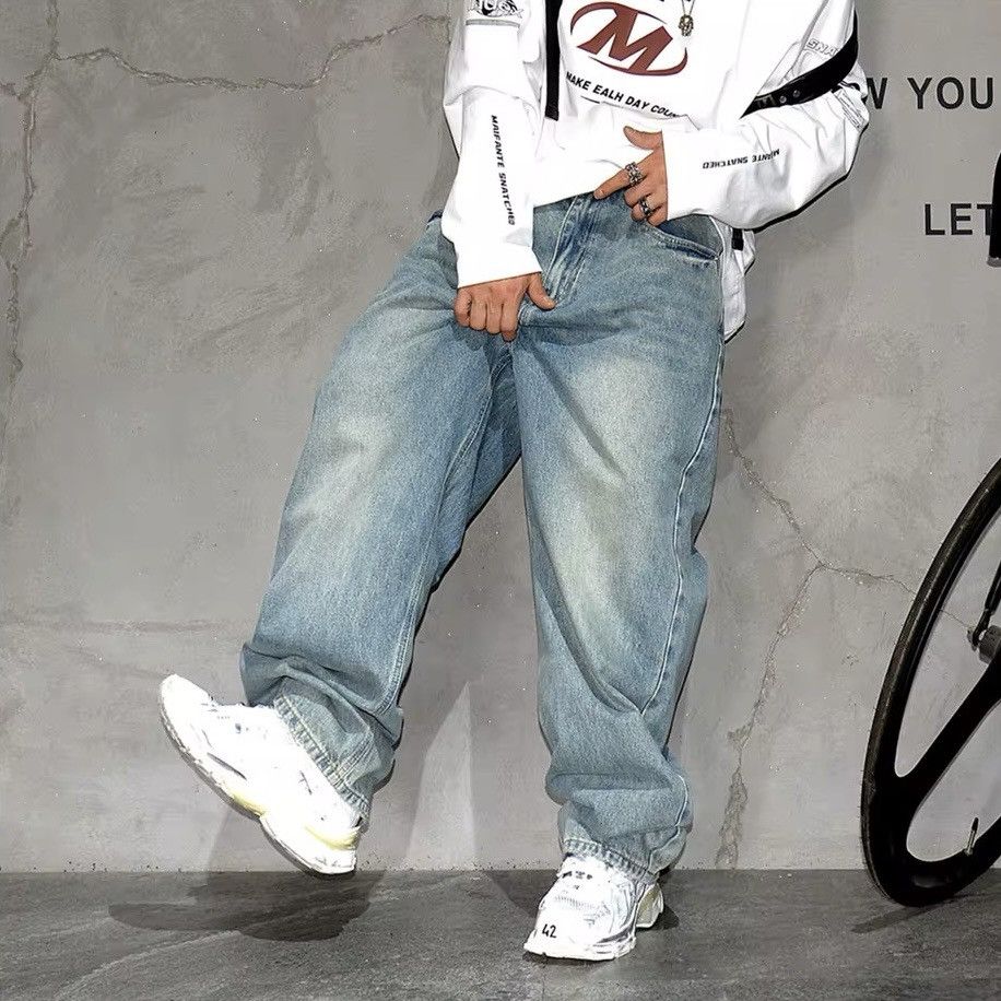 Jean × Vintage Distressed Baggy Casual Straight Vintage Retro Jeans y2k Size US 31 - 4 Thumbnail