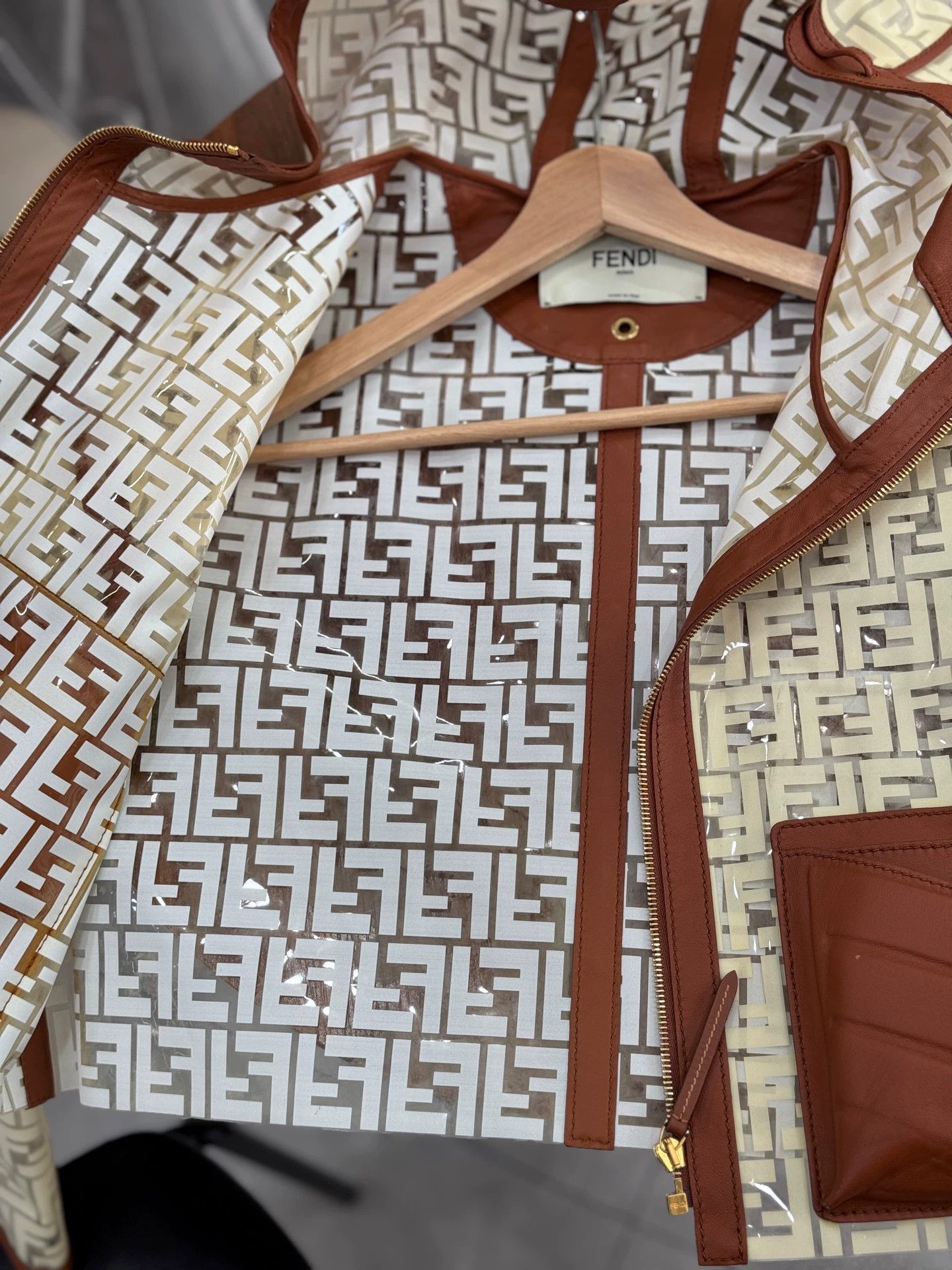 Fendi FENDI SS22 Logo Leather Panel Hooded Women's Brown Jacket Size M / US 6-8 / IT 42-44 - 8 Thumbnail