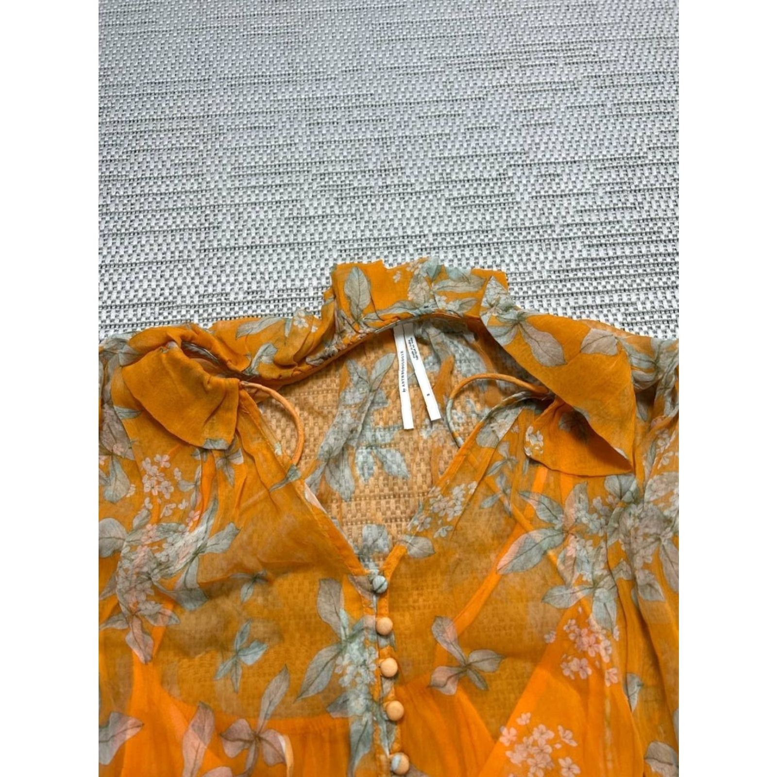 Anthropologie Dress Womens Small Orange Green Floral Ruffle Midi V-Neck  Button A-Line Summer Spring - crrs.pl