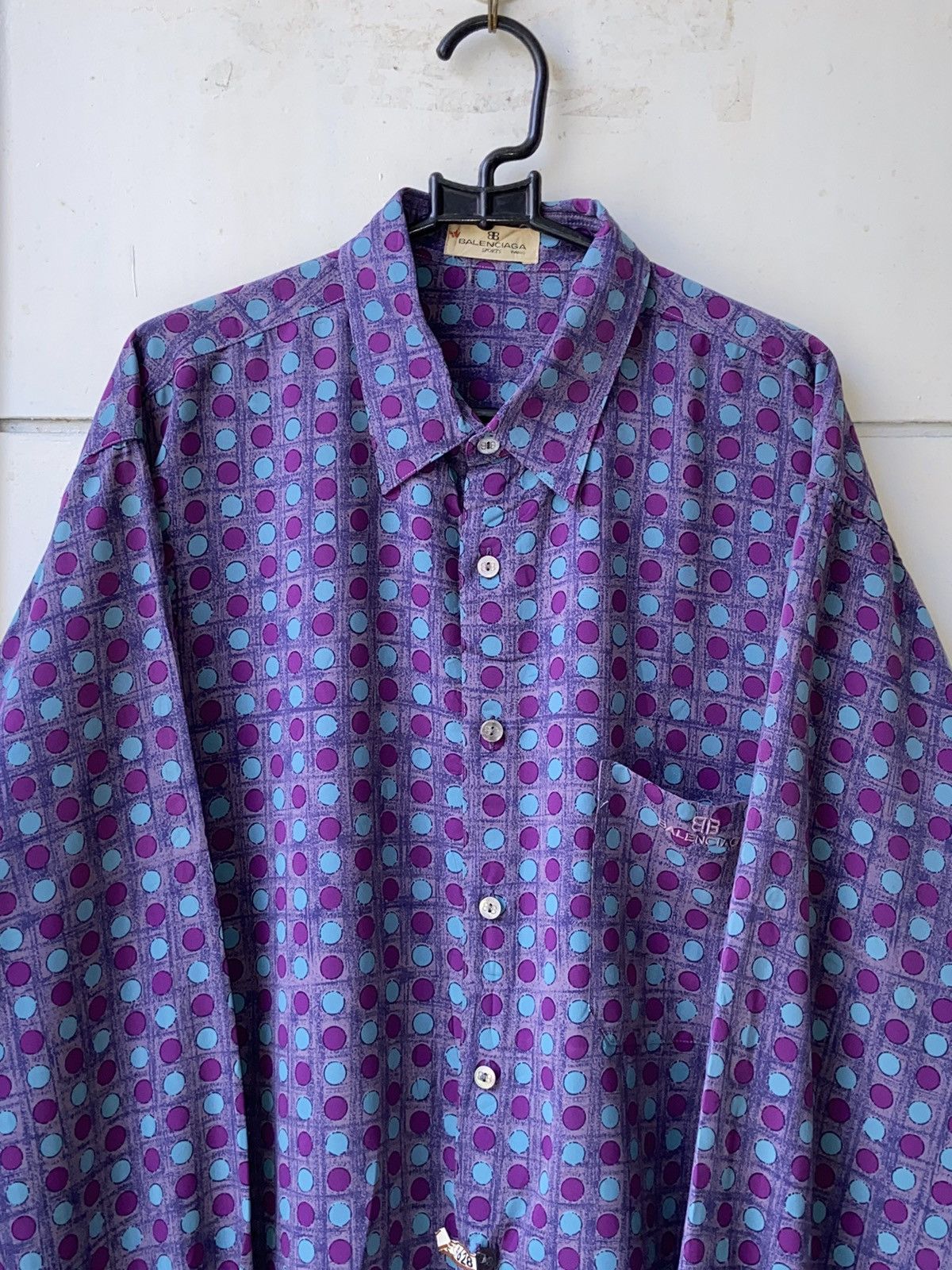 Balenciaga BALENCIAGA Purple Polkadot Patterned Shirt Size US L / EU 52-54 / 3 - 2 Thumbnail