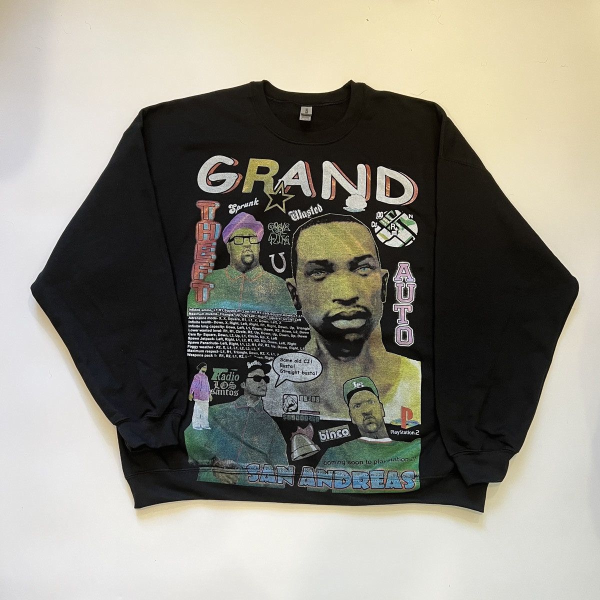 image of Y2K Gta San Andreas Sweatshirt Bootleg Tshirt Ps2 Videogame in Black, Men's (Size 2XL)