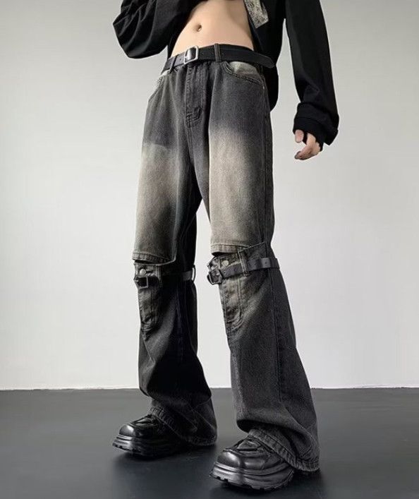 Japanese Brand Street men's retro zippered workwear straight bootcut jeans Size US 32 / EU 48 - 2 Thumbnail