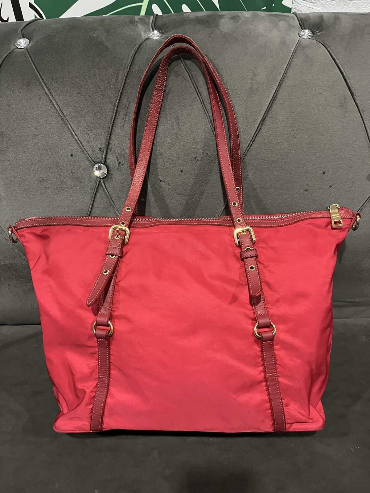 Prada Authentic Prada Tessuto Saffiano Rosso (Red) Nylon Tote Bag Size ONE SIZE - 7 Thumbnail