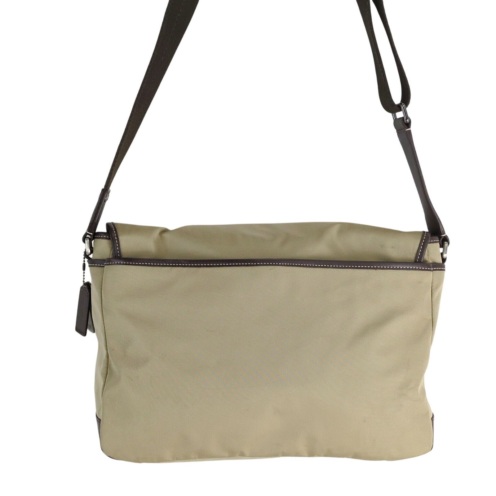 Coach Coach Tan Nylon Messenger Bag Brown Leather Trim Crossbody Size ONE SIZE - 3 Thumbnail