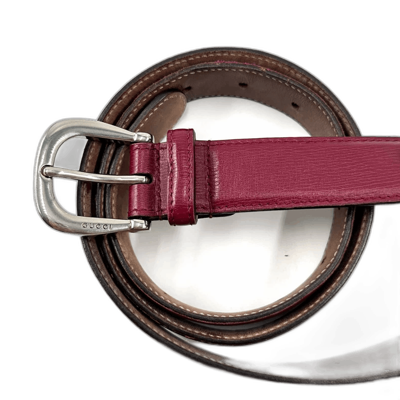 Gucci Gucci Dark Red Leather Belt with Silver Buckle Size ONE SIZE - 1 Thumbnail