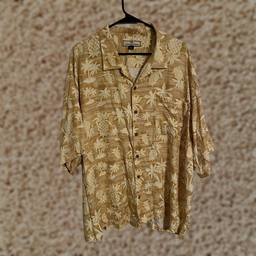 Tommy Bahama Tommy Bahama Hawaiian Shirt Gold Silk Floral Men's 2XL Button Up Short Sleeve Casual Size US XXL / EU 58 / 5 - 1 Thumbnail