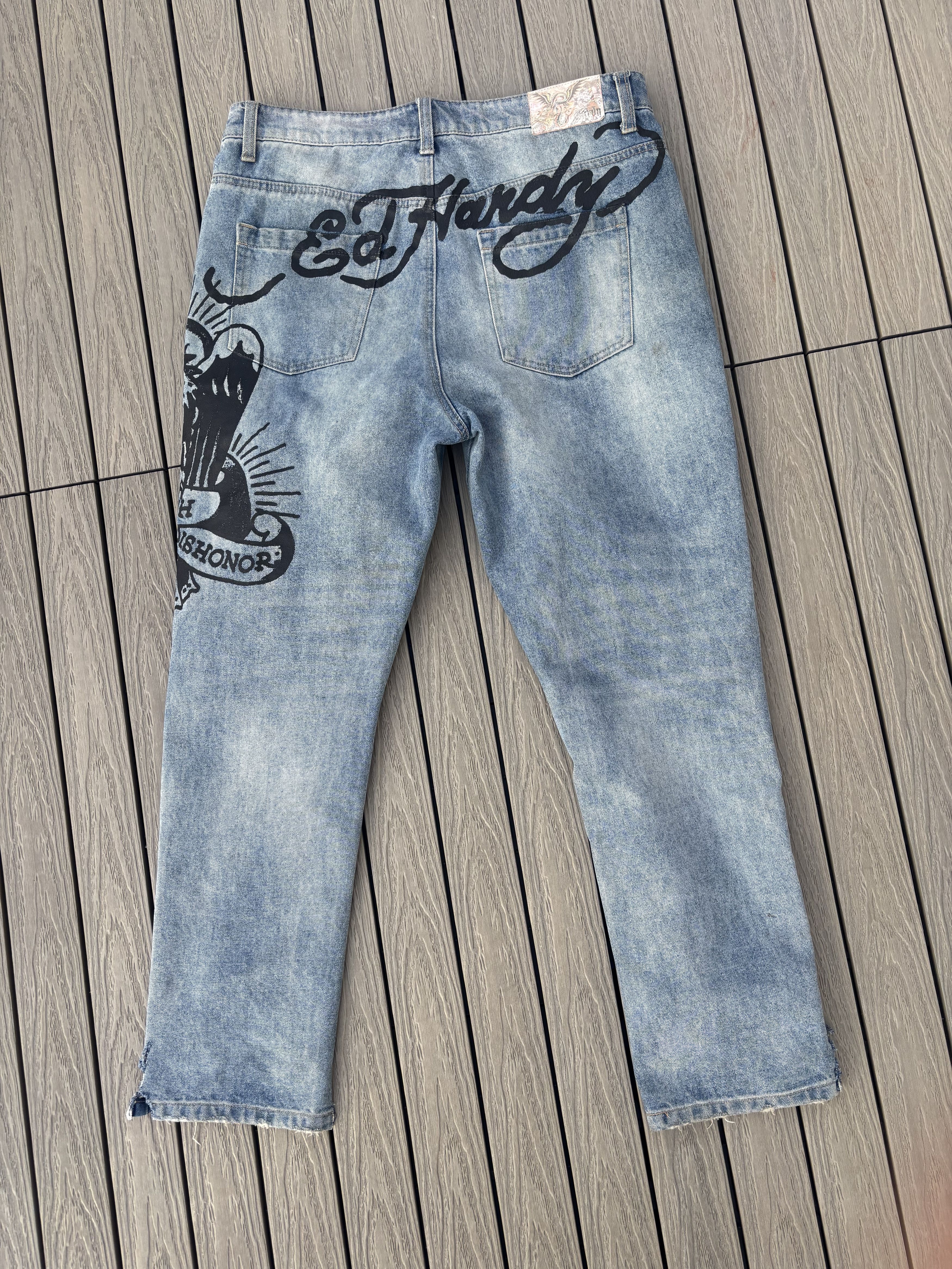 Ed Hardy Ed Hardy Printed Distressed Light Wash Logo Denim 34 Size US 34 / EU 50 - 1 Thumbnail
