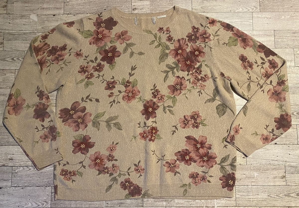 Vintage Vintage, Beige, Floral, Embellished, Pullover Sweatshirt Size S / US 4 / IT 40 - 9 Thumbnail