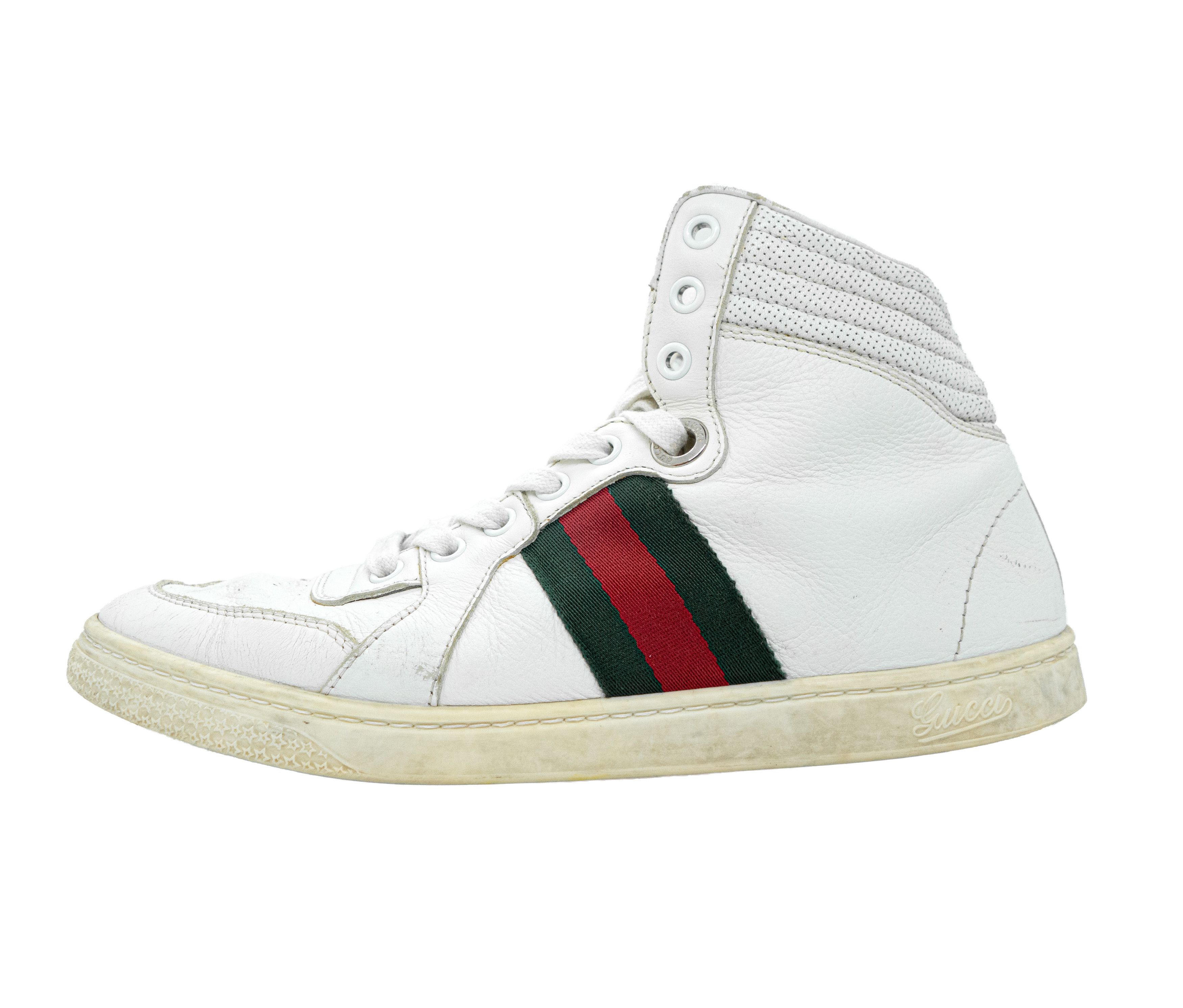 Gucci Coda Web Stripe Leather High Top Sneakers Size US 7.5 / IT 37.5 - 2 Thumbnail
