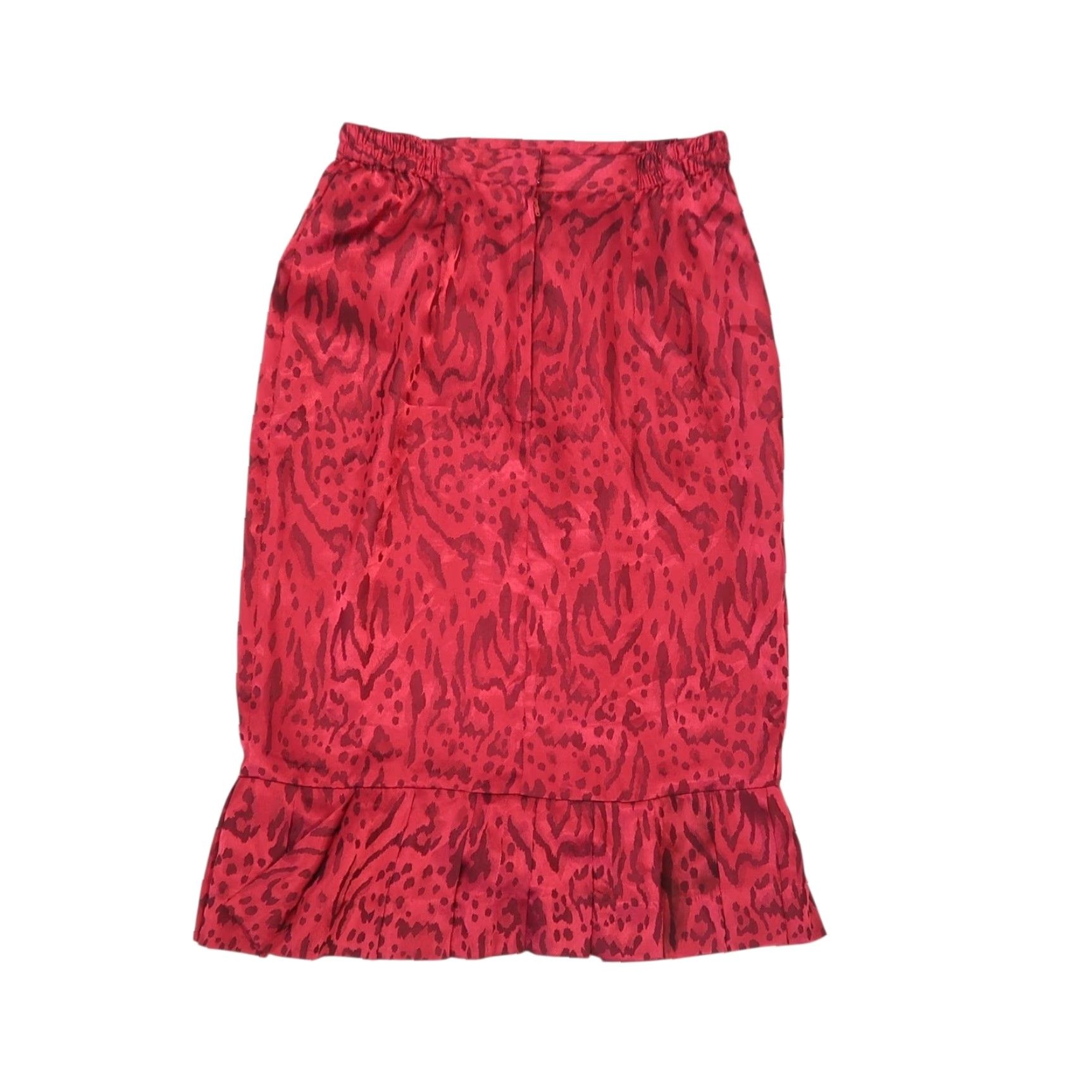 Vintage VINTAGE 90s Dark Red Animal Print Satin Flared Hem Midi Trumpet Skirt M Size 32" / US 10 / IT 46 - 3 Thumbnail