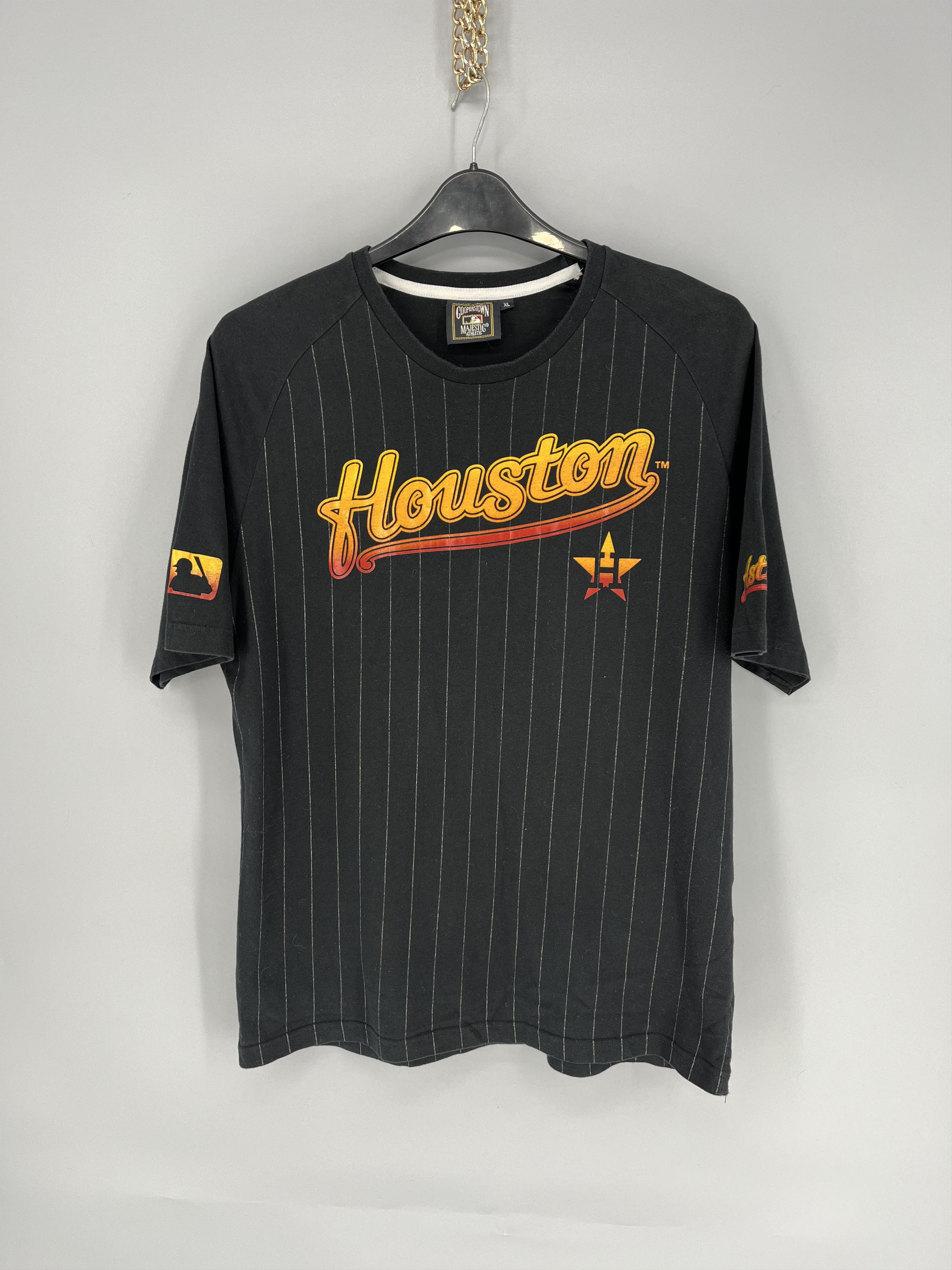 Majestic, Shirts, Vintage Majestic Mens Large Striped Houston Astros  Spell Out Baseball Jersey Usa