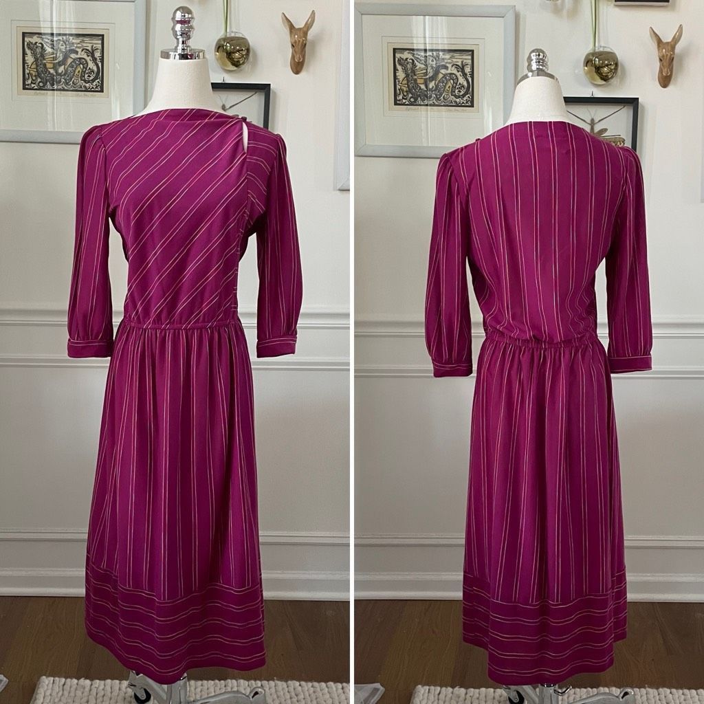 Vintage Vintage 80s New Division Violet Boatneck Cut Out Dress Mixed Size M / US 6-8 / IT 42-44 - 1 Thumbnail